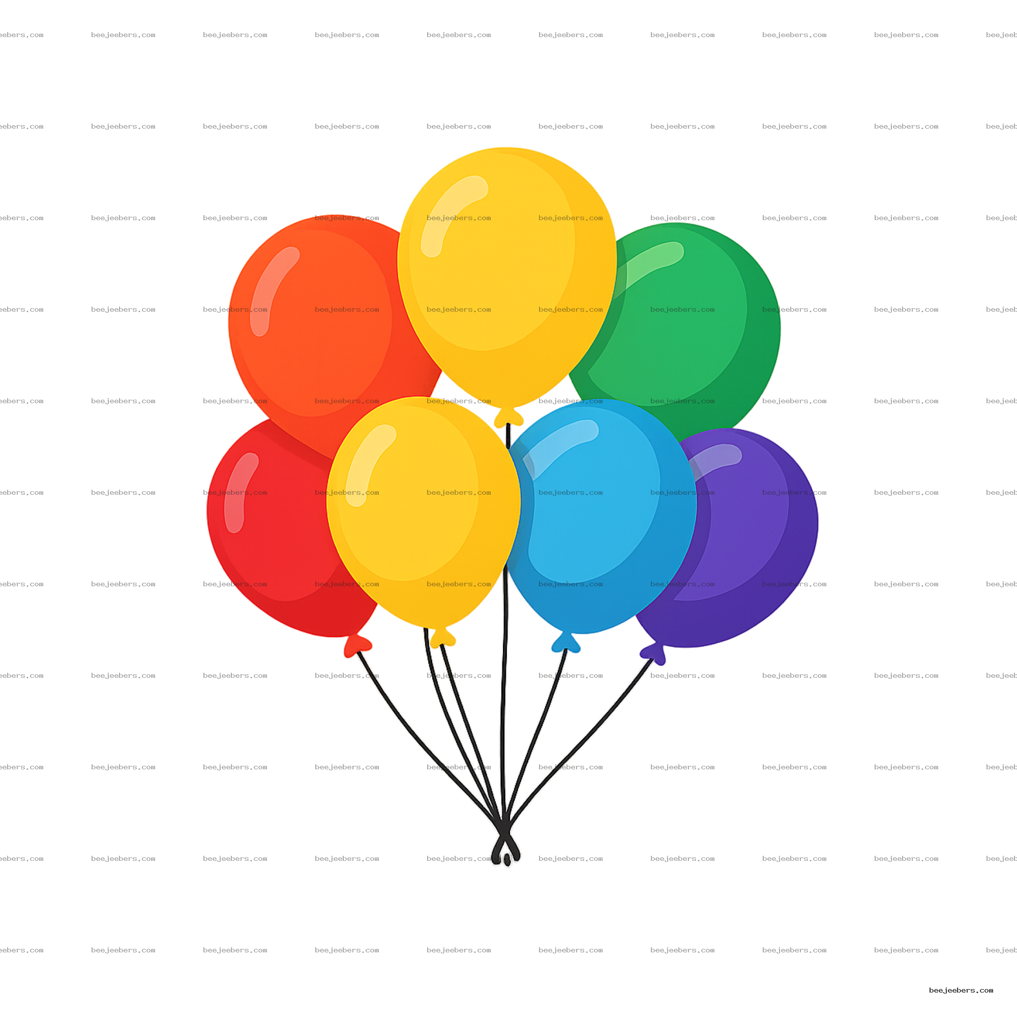 Cluster of shiny rainbow-colored balloons in a clean vector style on transparent background