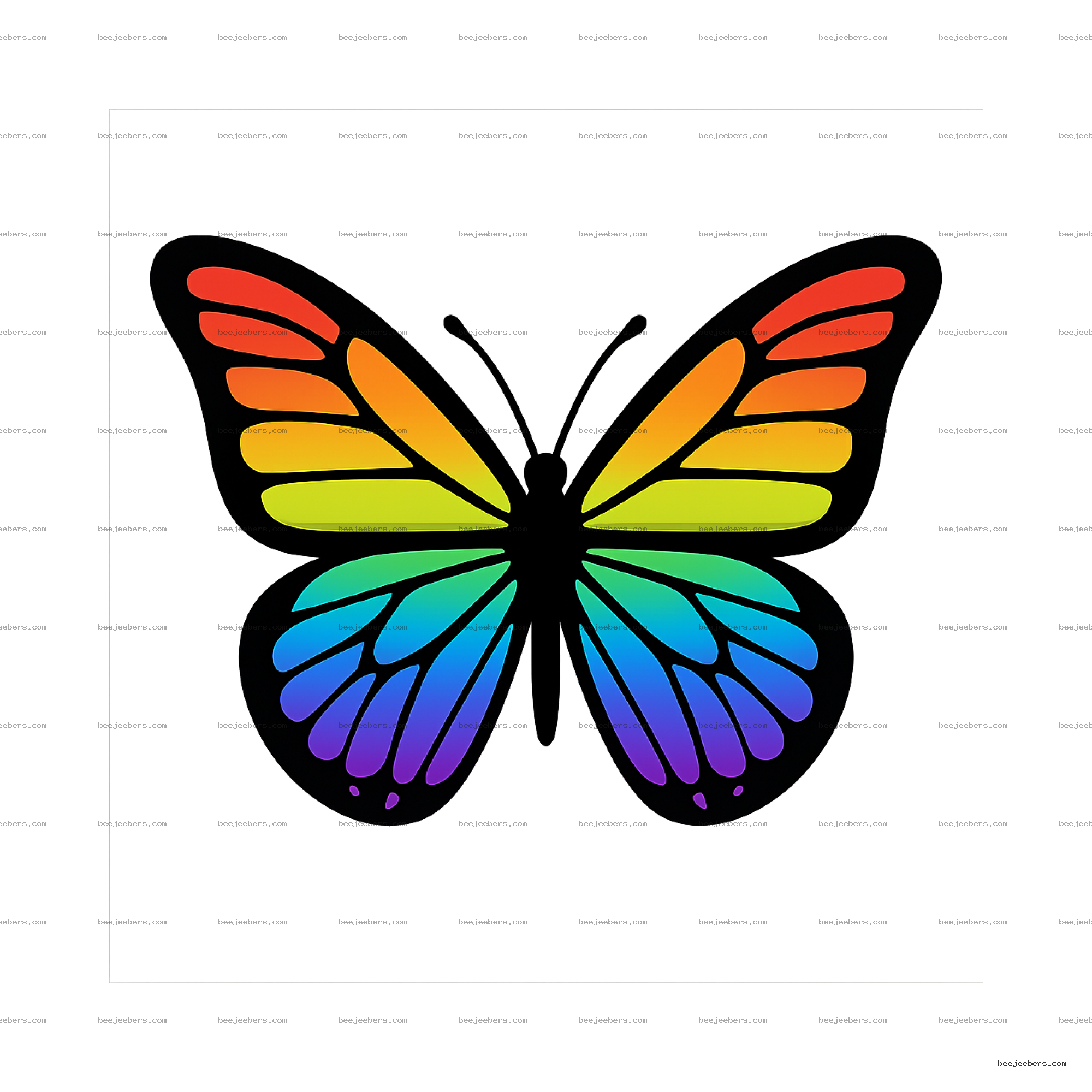 Colorful rainbow butterfly clipart with vibrant gradient wings on transparent background