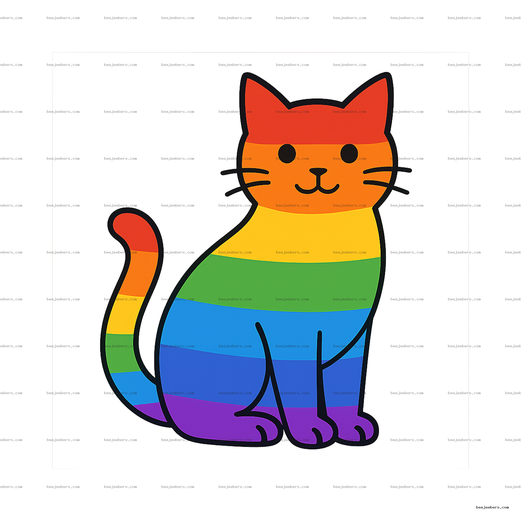 Clean vector rainbow striped cat illustration with transparent background in bright colors