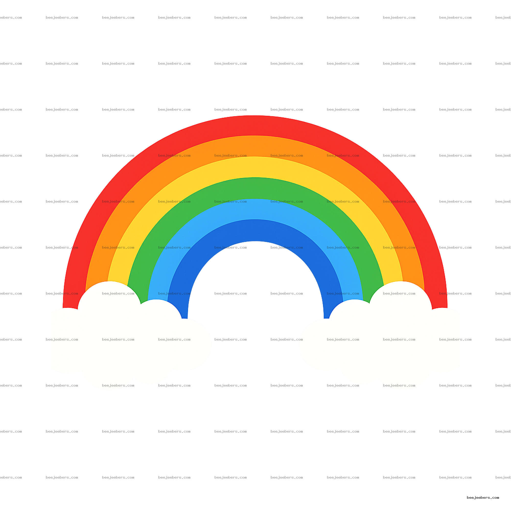 Colorful rainbow clipart with clouds on a transparent background in clean vector style