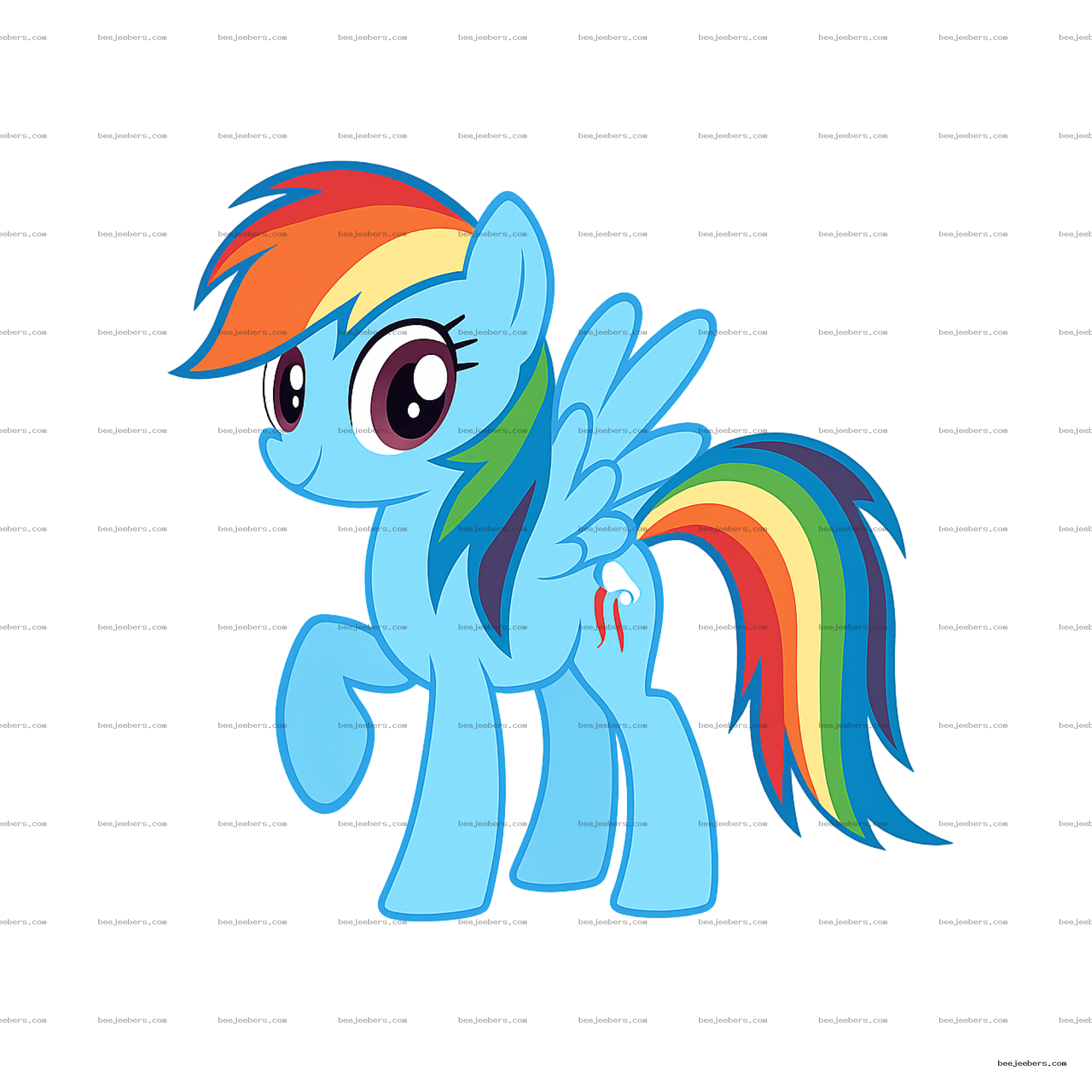 Bright vector pony with rainbow mane and tail in a clean cartoon style