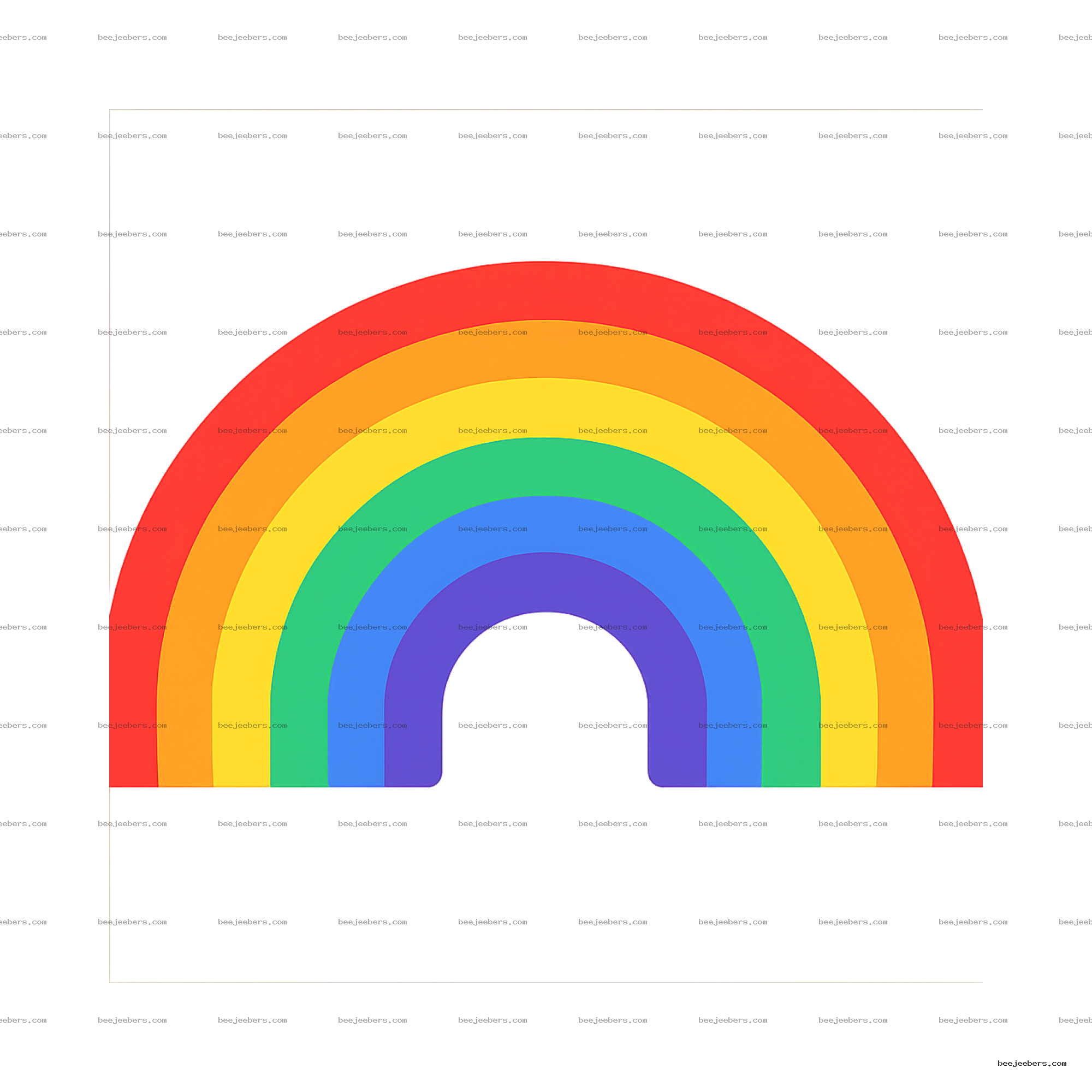 Colorful clean vector rainbow PNG with transparent background and seven bold color bands