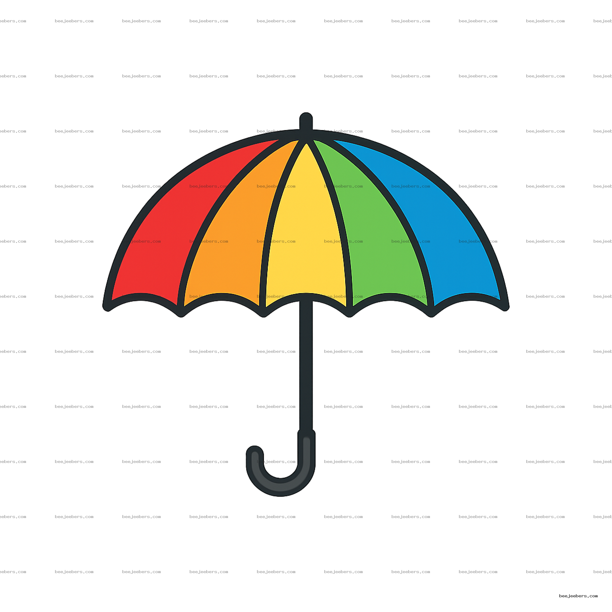 Colorful rainbow umbrella vector PNG with red, orange, yellow, green, and blue panels and black handle