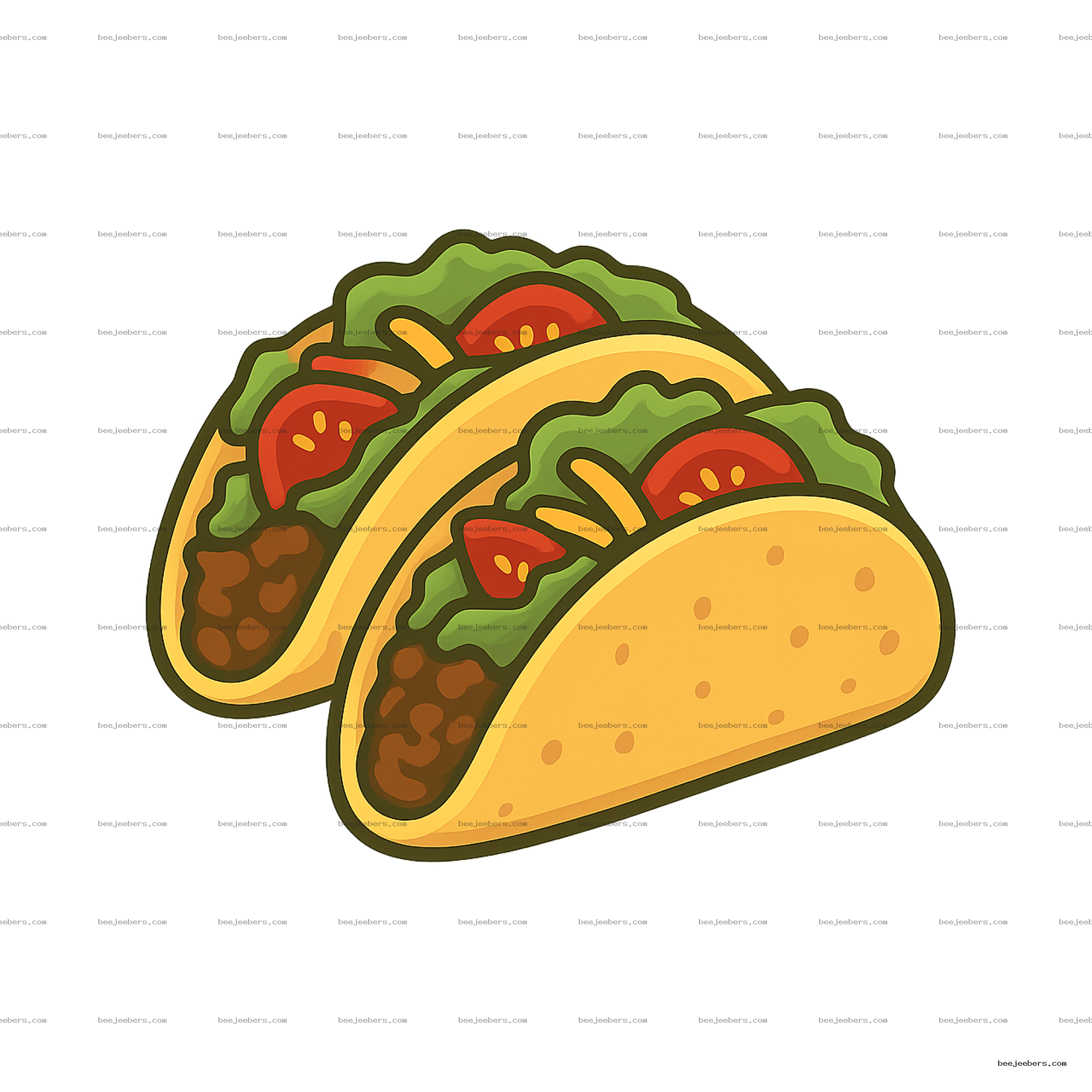 Vector illustration of two tacos with ground beef, lettuce, tomato, and cheese on transparent background