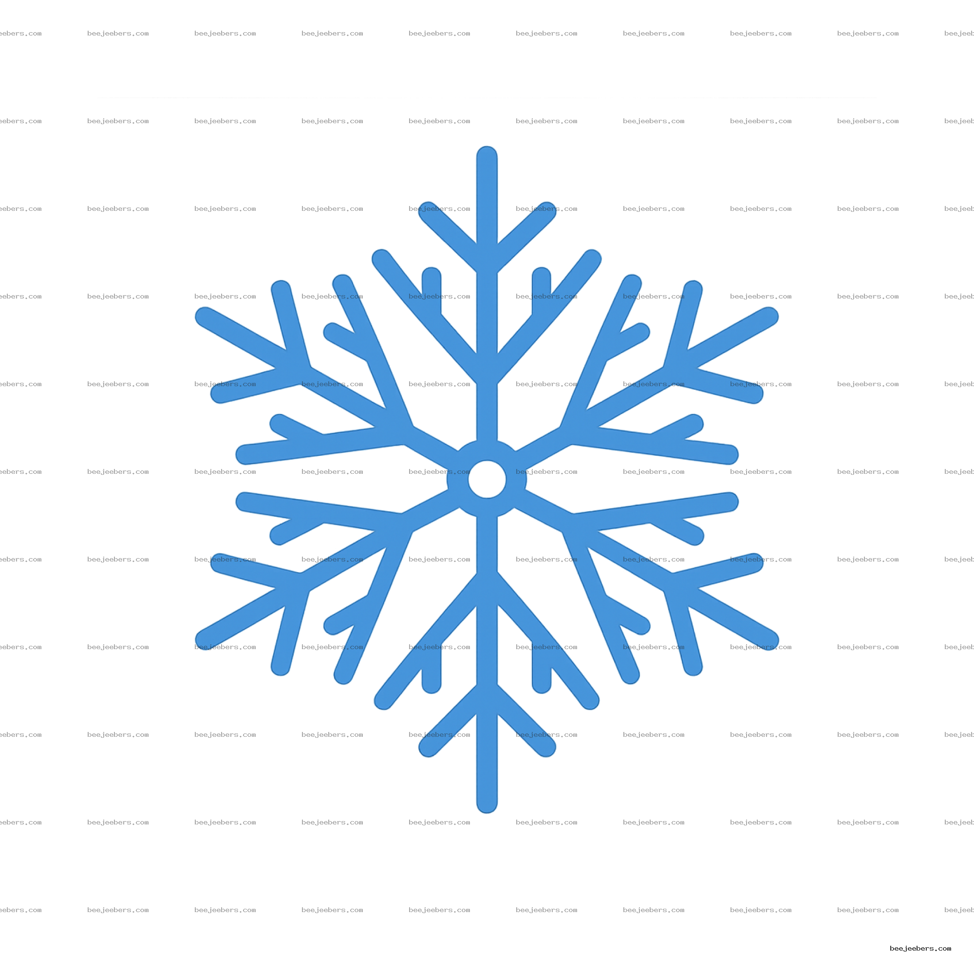 Blue clean vector snowflake with symmetrical branches on a transparent background