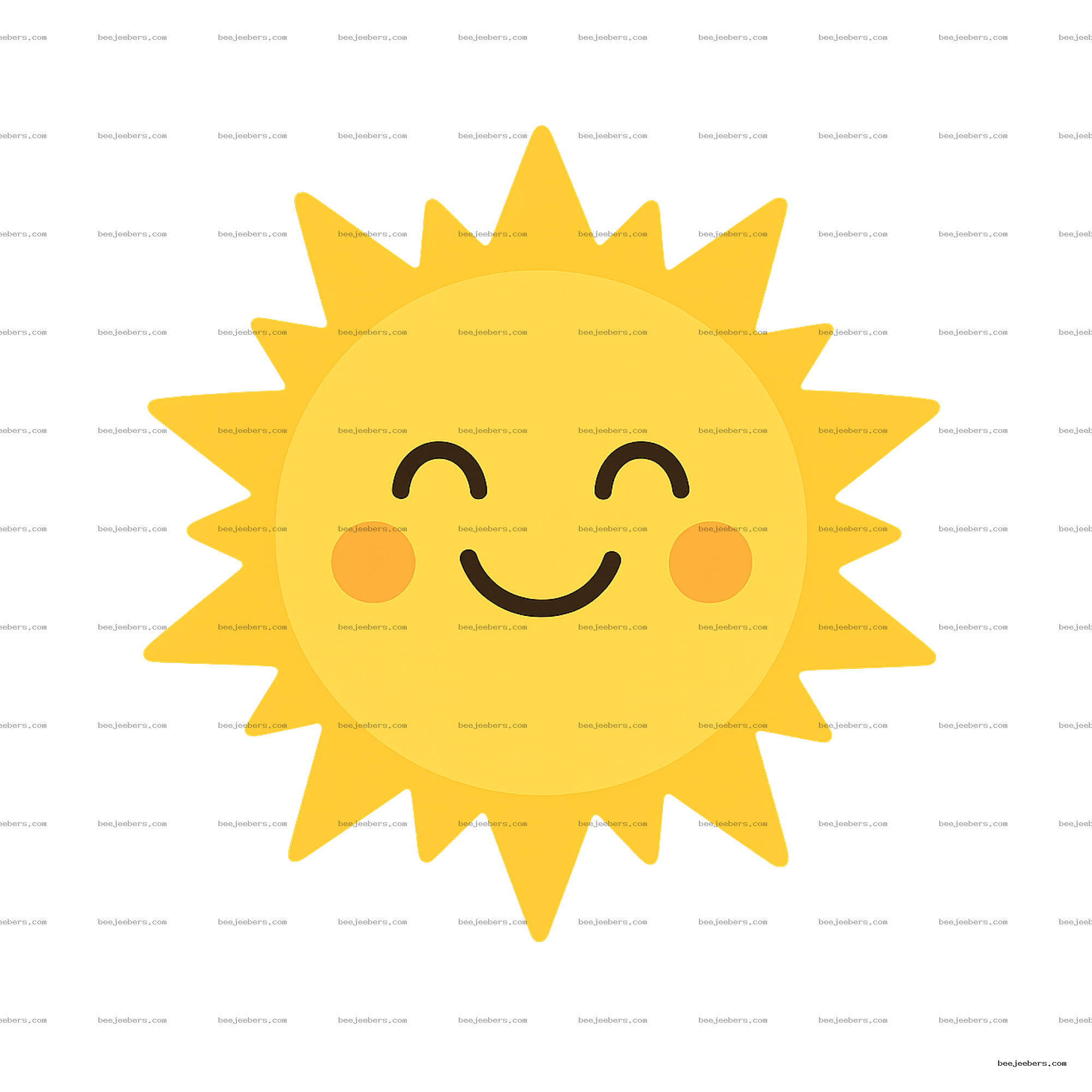 Cute bright yellow smiling sun with rosy cheeks and transparent background clipart