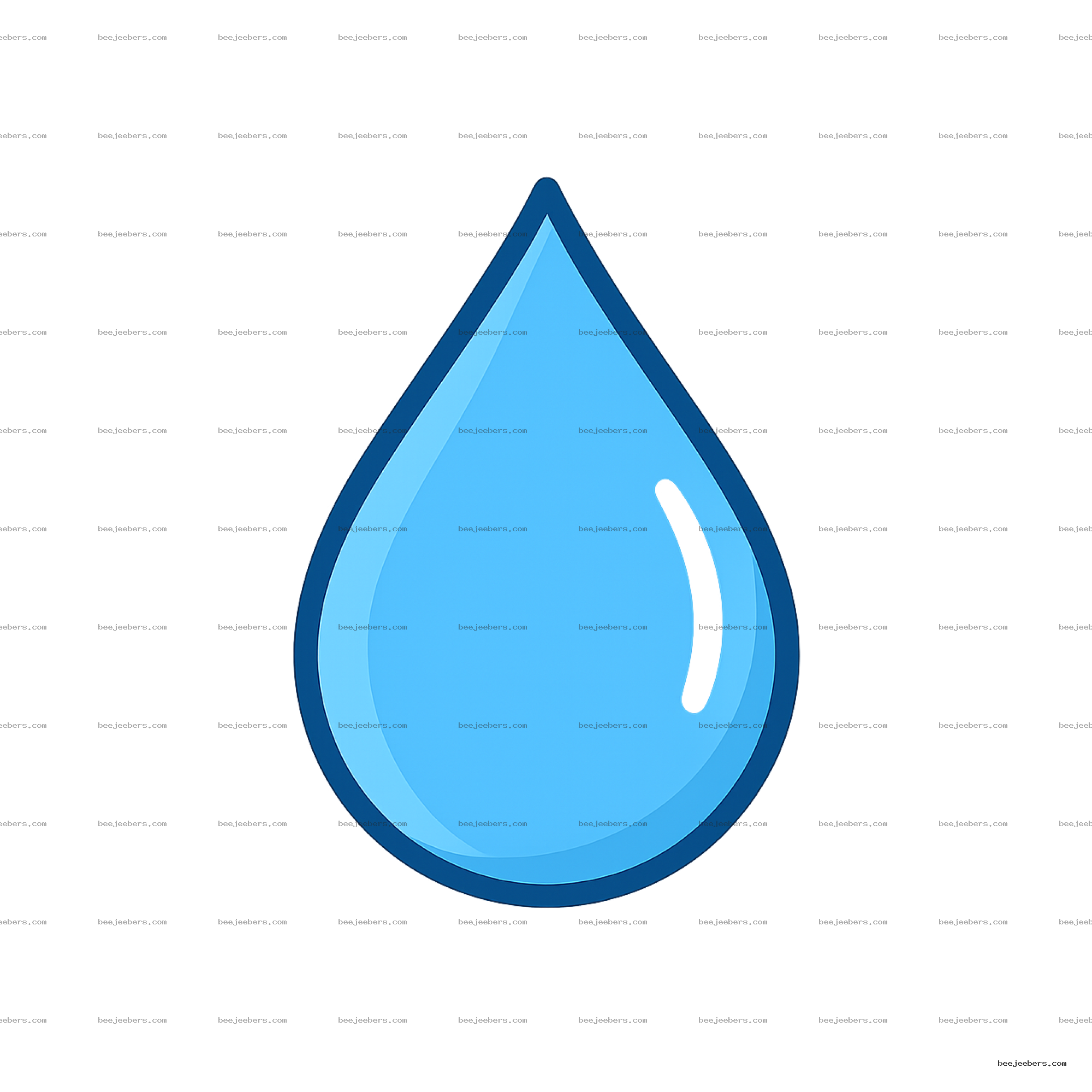 Clean vector blue water drop clipart with dark outline and highlight on transparent background