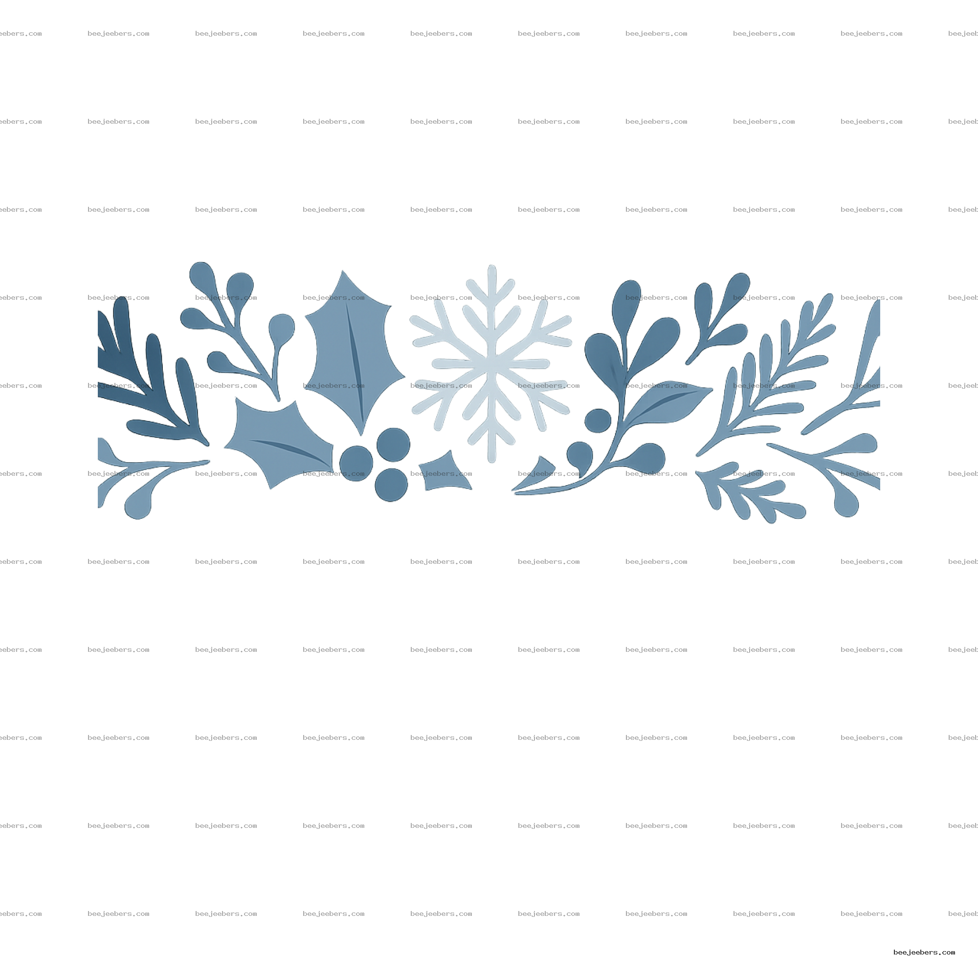 Transparent winter border PNG with blue leaves, berries, and a white snowflake in clean vector style