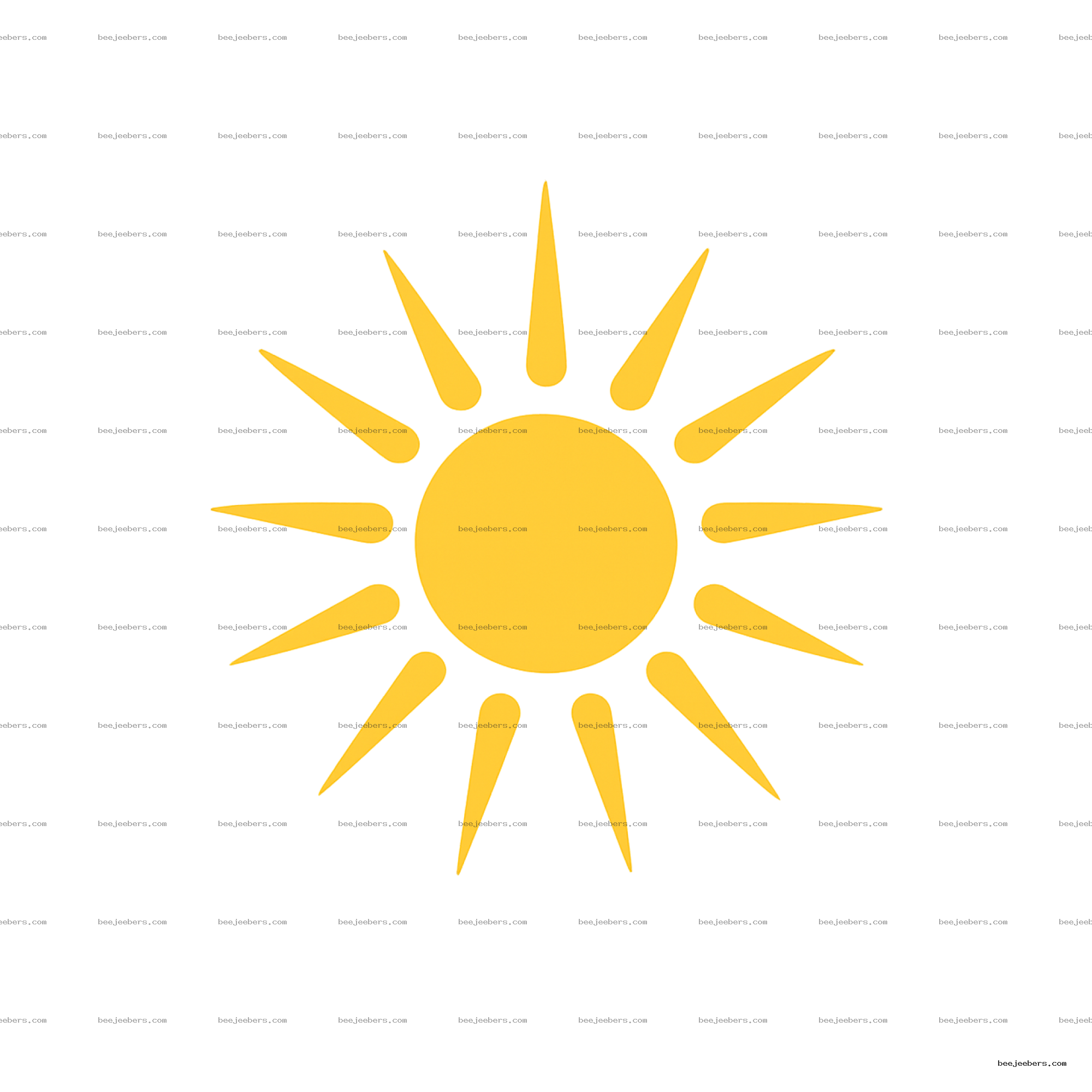 Clean yellow sun icon with pointed rays on a transparent background