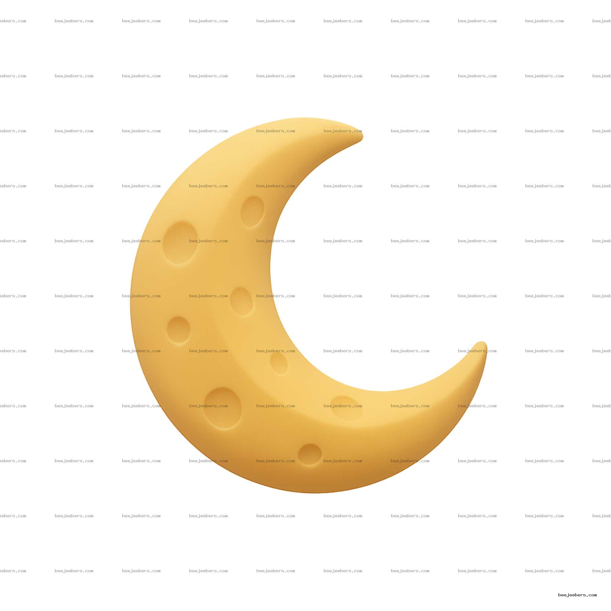 3D crescent moon shape with round crater details in pale yellow on transparent background