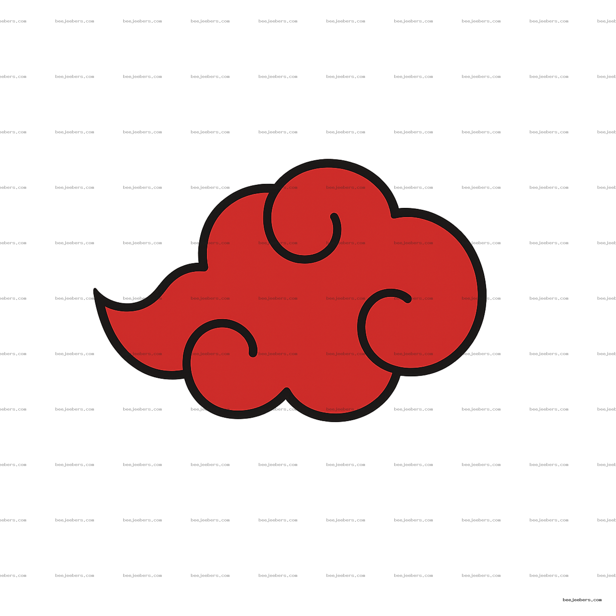 Red stylized cloud PNG with black outline and transparent background