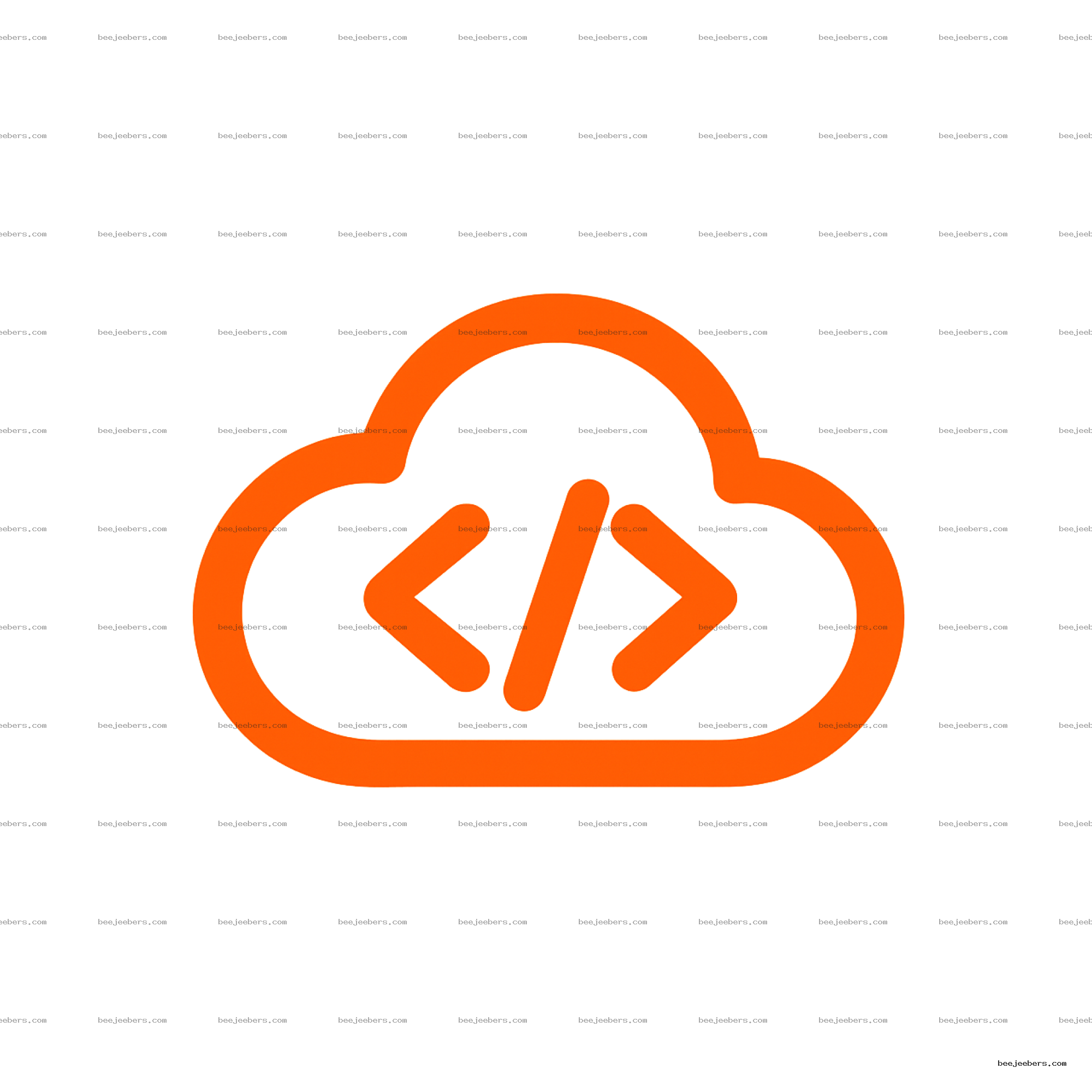 Orange cloud icon with coding symbols inside on transparent background
