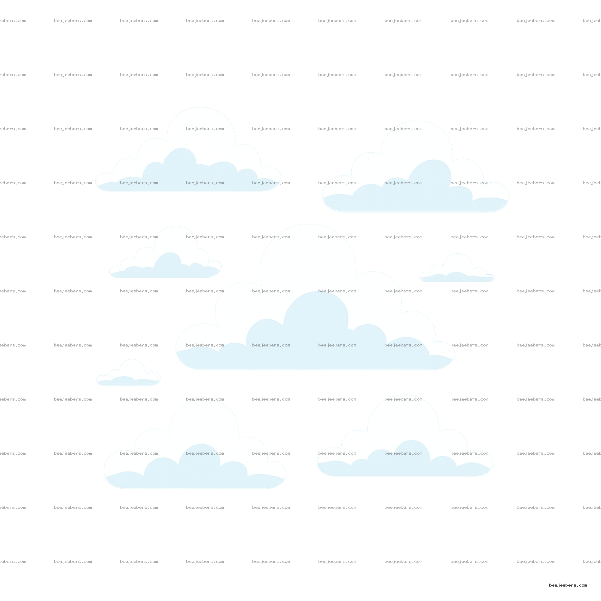 Clean vector PNG of blue sky with white and light blue layered clouds on transparent background