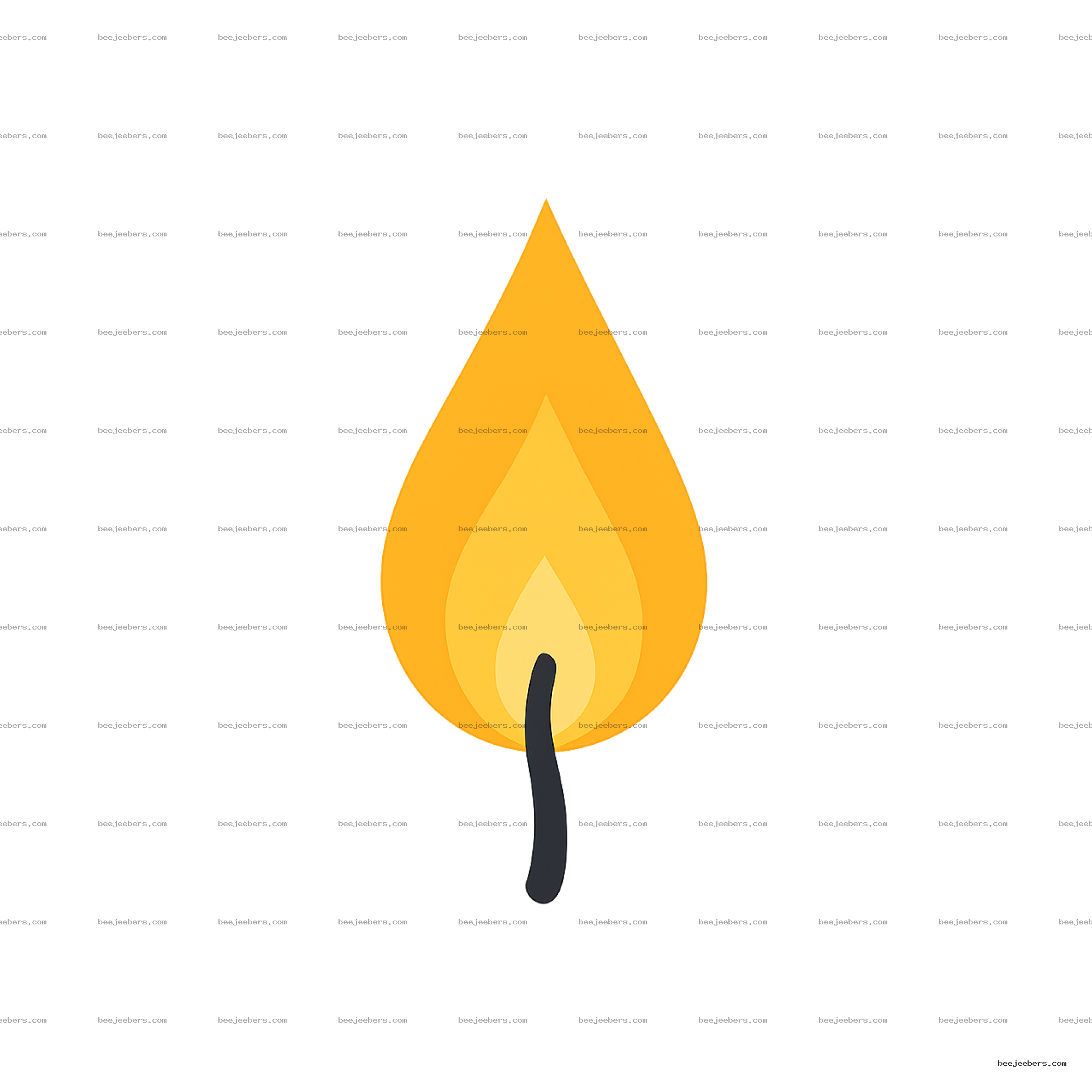 Clean vector illustration of a candle flame with layered orange and yellow colors and a black wick on transparent background