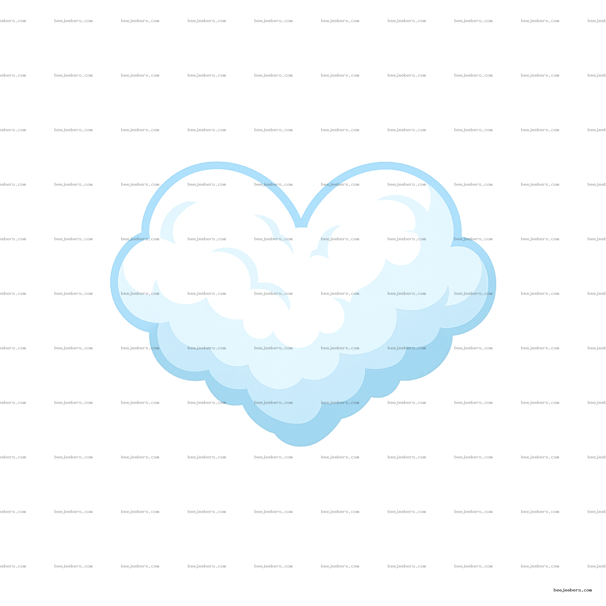 Clean vector heart-shaped cloud clipart with light blue outline and shading, transparent background