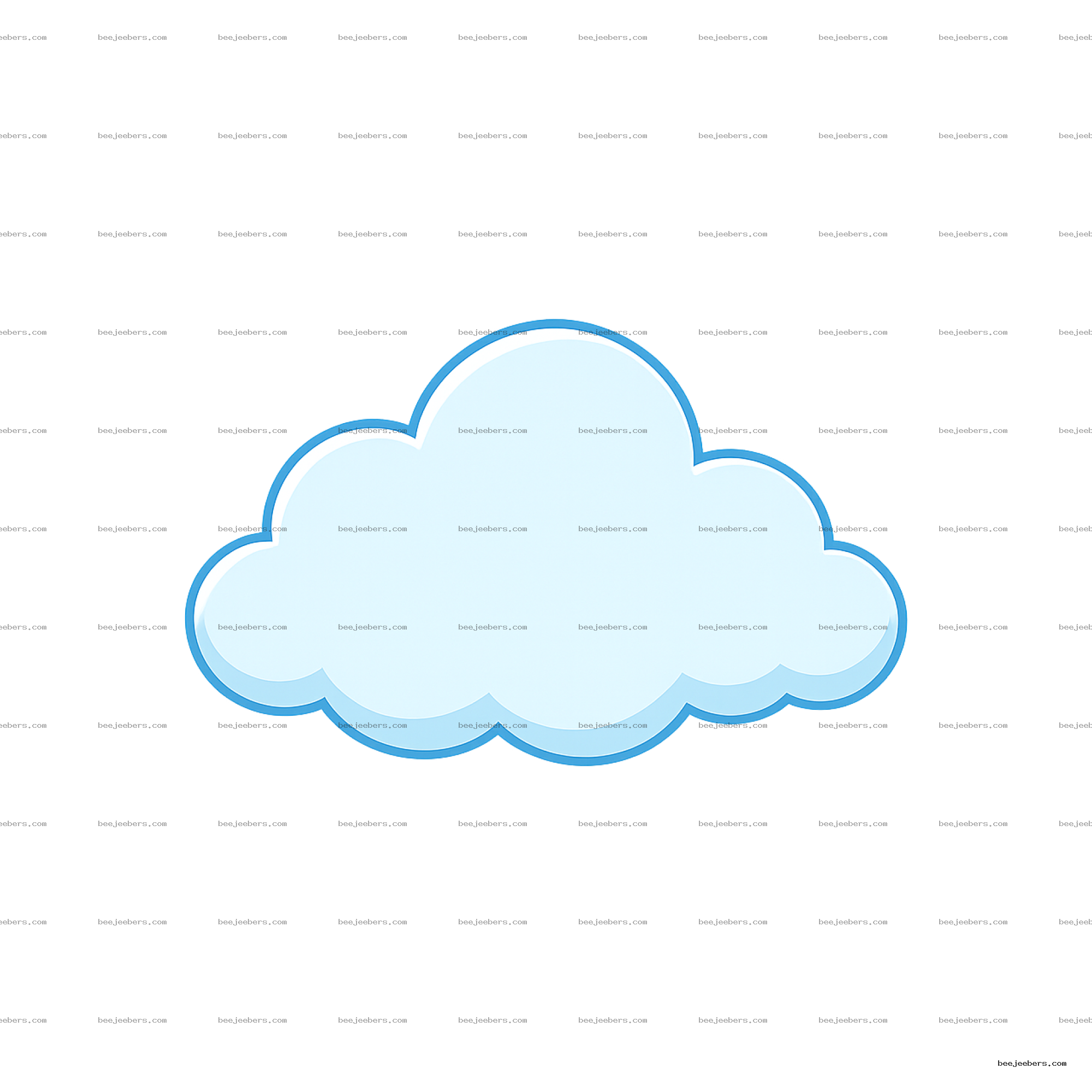 Light blue cloud vector illustration with white highlight and blue outline on transparent background