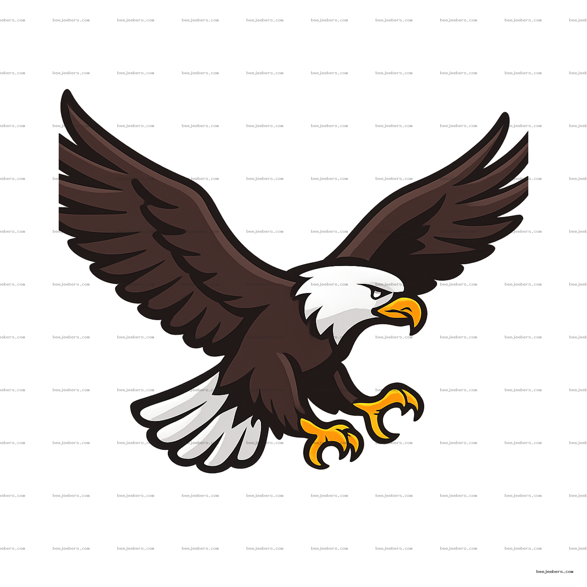 Clean vector illustration of a bald eagle with outstretched wings on transparent background
