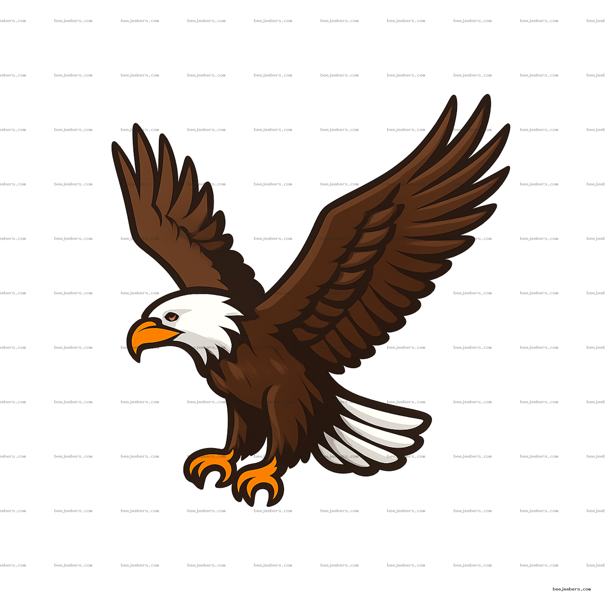 Clean vector PNG of flying eagle with outstretched wings and transparent background