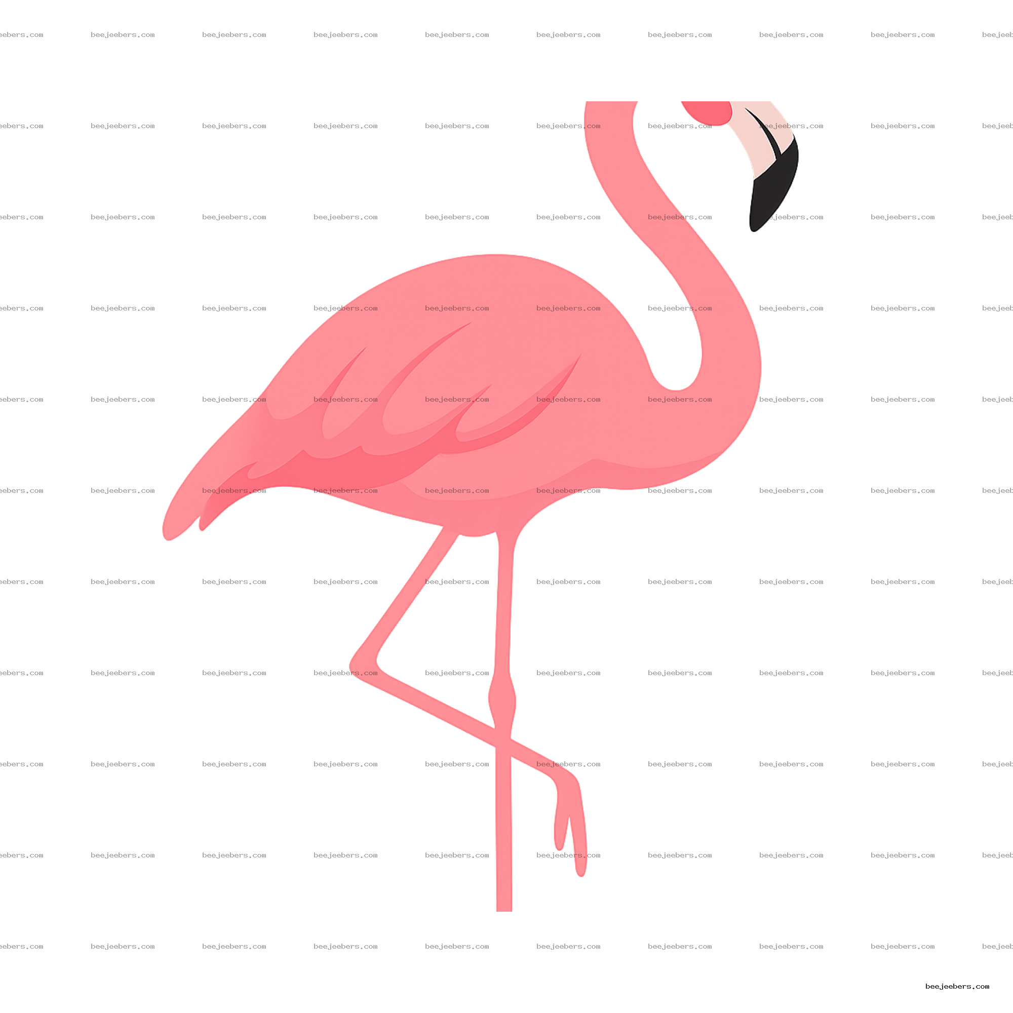 Clean vector illustration of a pink flamingo standing on one leg with transparent background