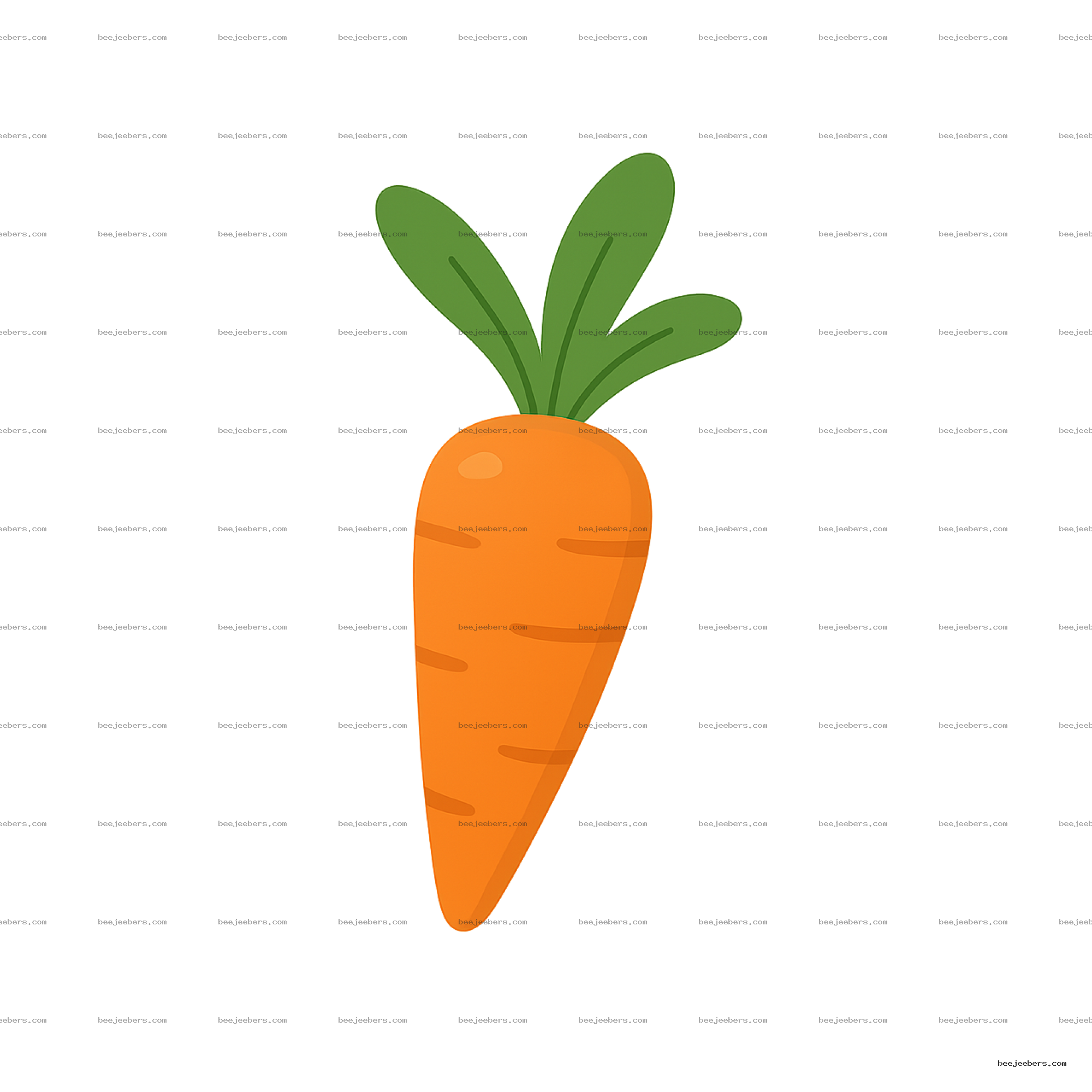 Clean vector illustration of an orange carrot with green leaves on transparent background