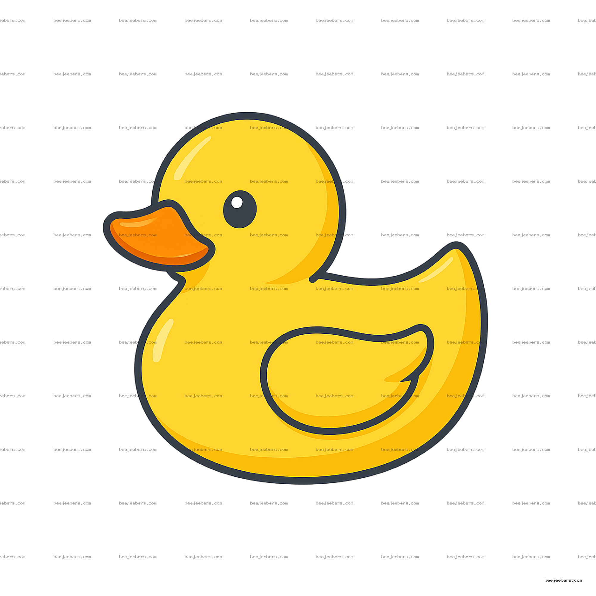Bright yellow rubber duck with orange beak in clean vector style, transparent background