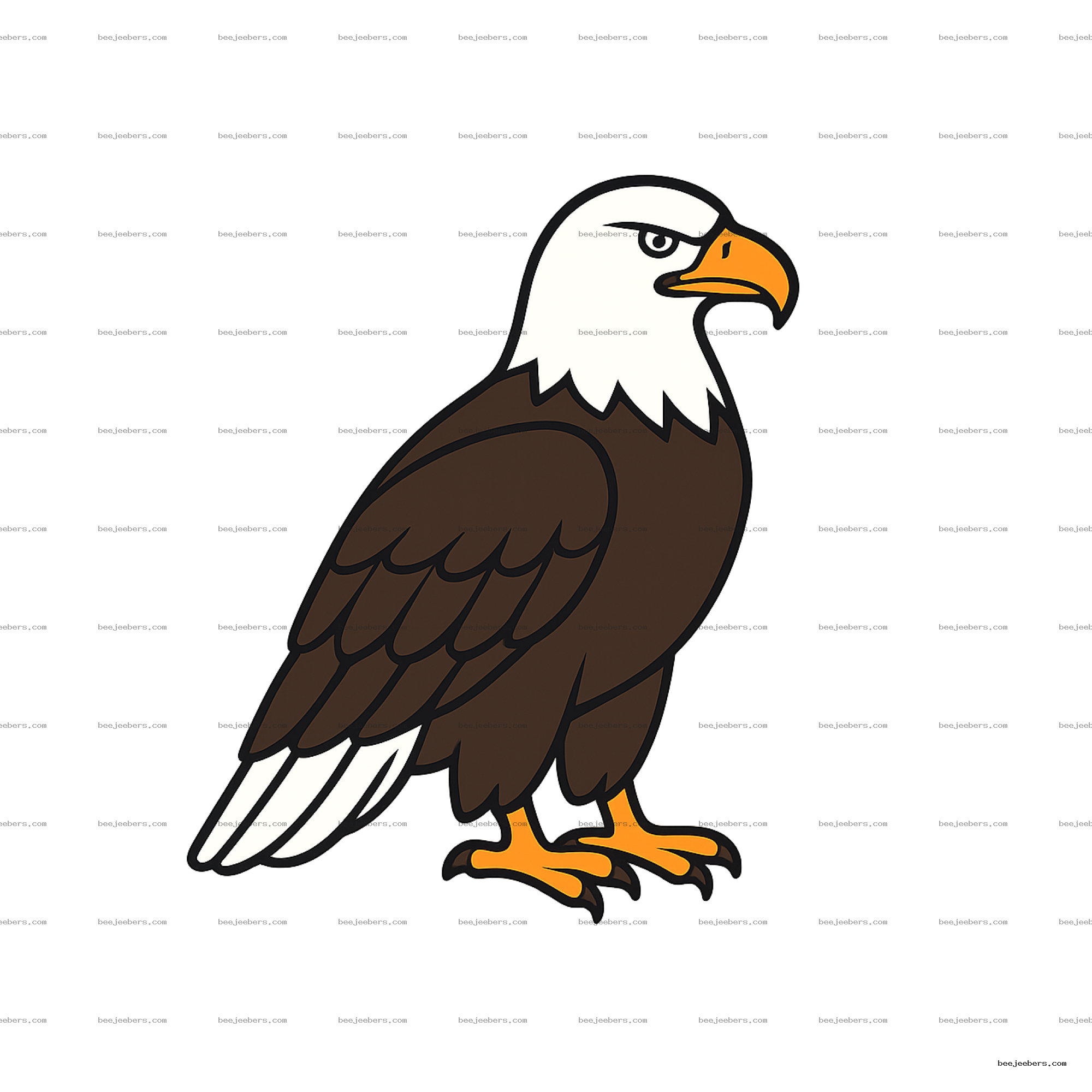 Clean vector illustration of an American bald eagle with white head and brown body on transparent background