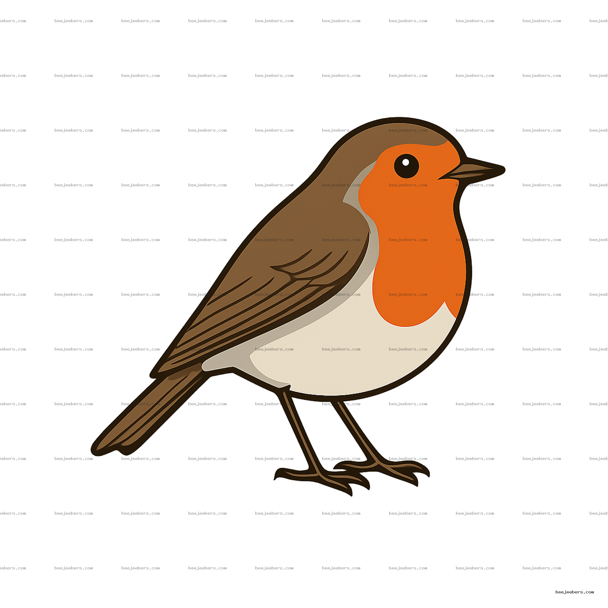 Clean vector robin illustration with orange breast and brown wings on a transparent background
