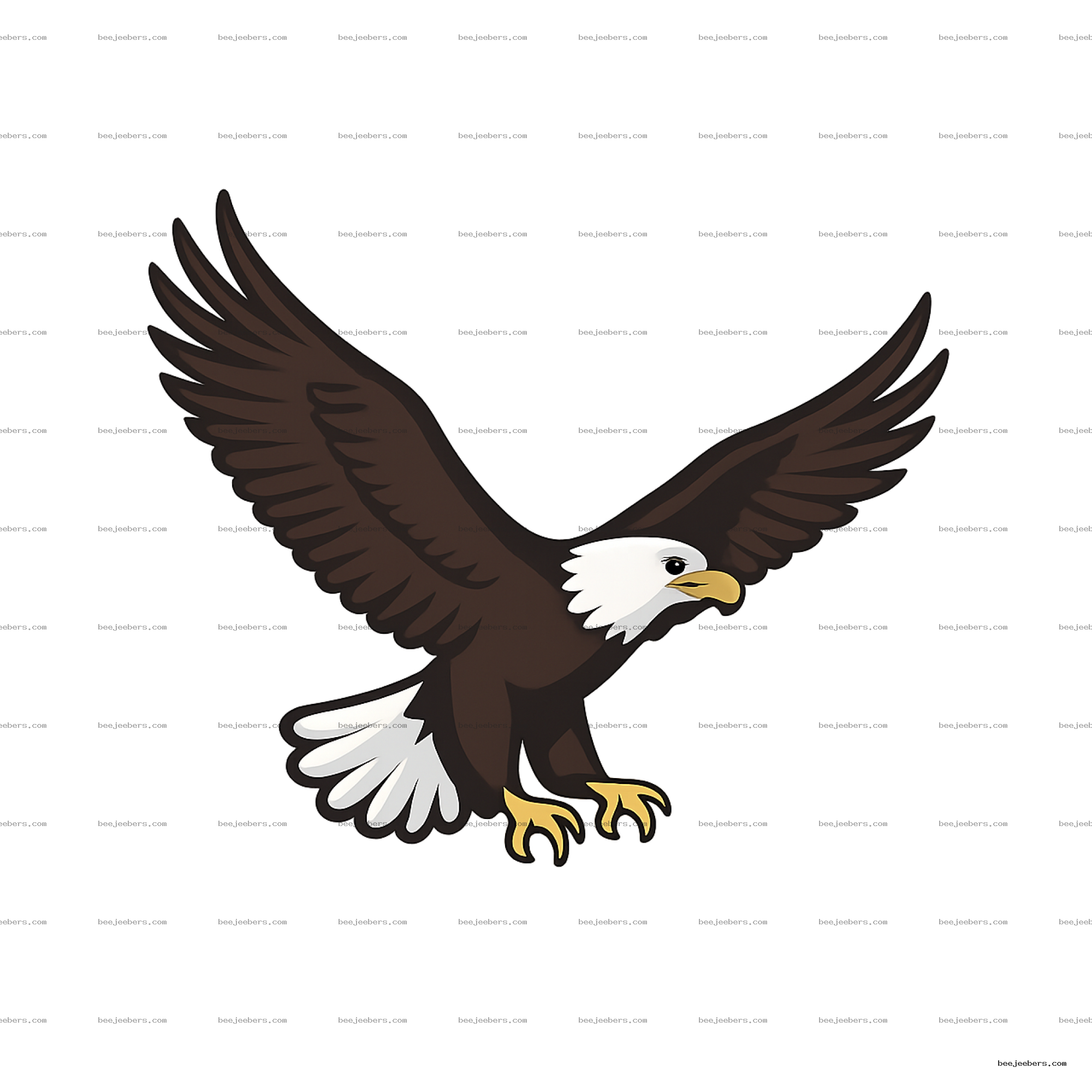 Vector illustration of a bald eagle flying with wings spread on transparent background