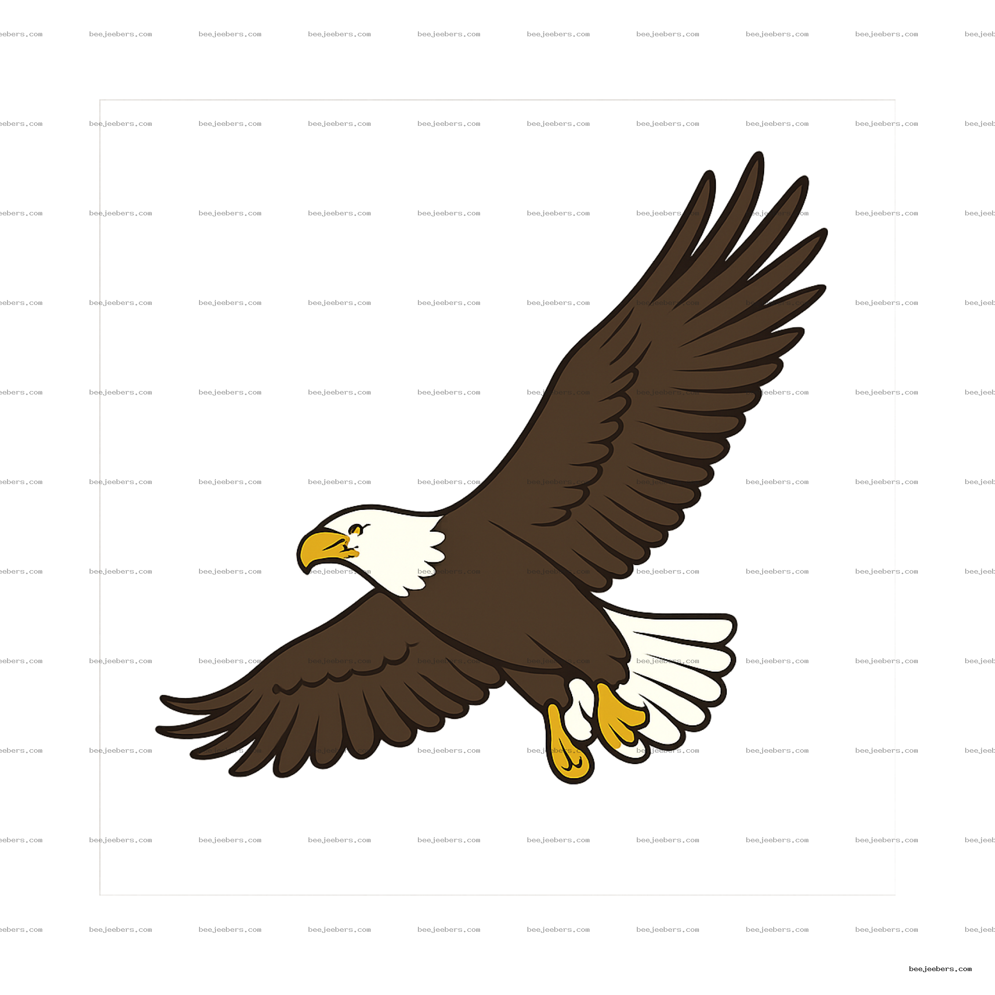 Clean vector illustration of a bald eagle flying with wings spread and transparent background