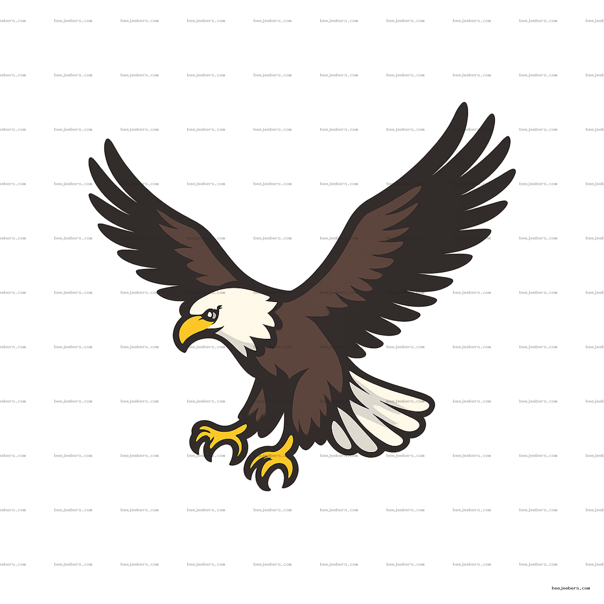 Clean vector illustration of an American bald eagle with spread wings and talons extended