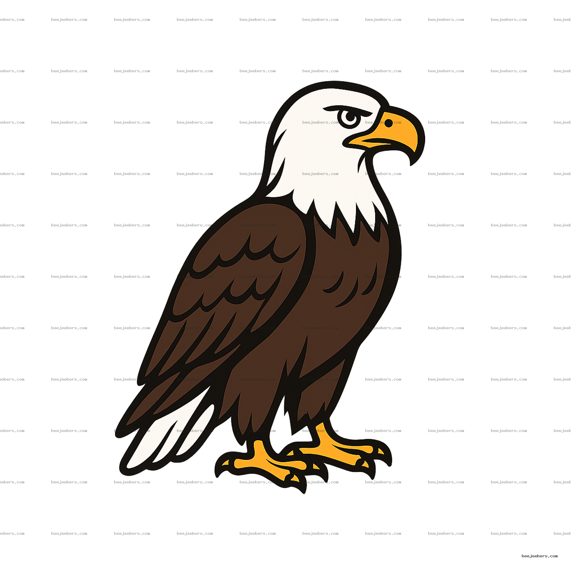 Clean vector illustration of an eagle with white head and brown body on transparent background