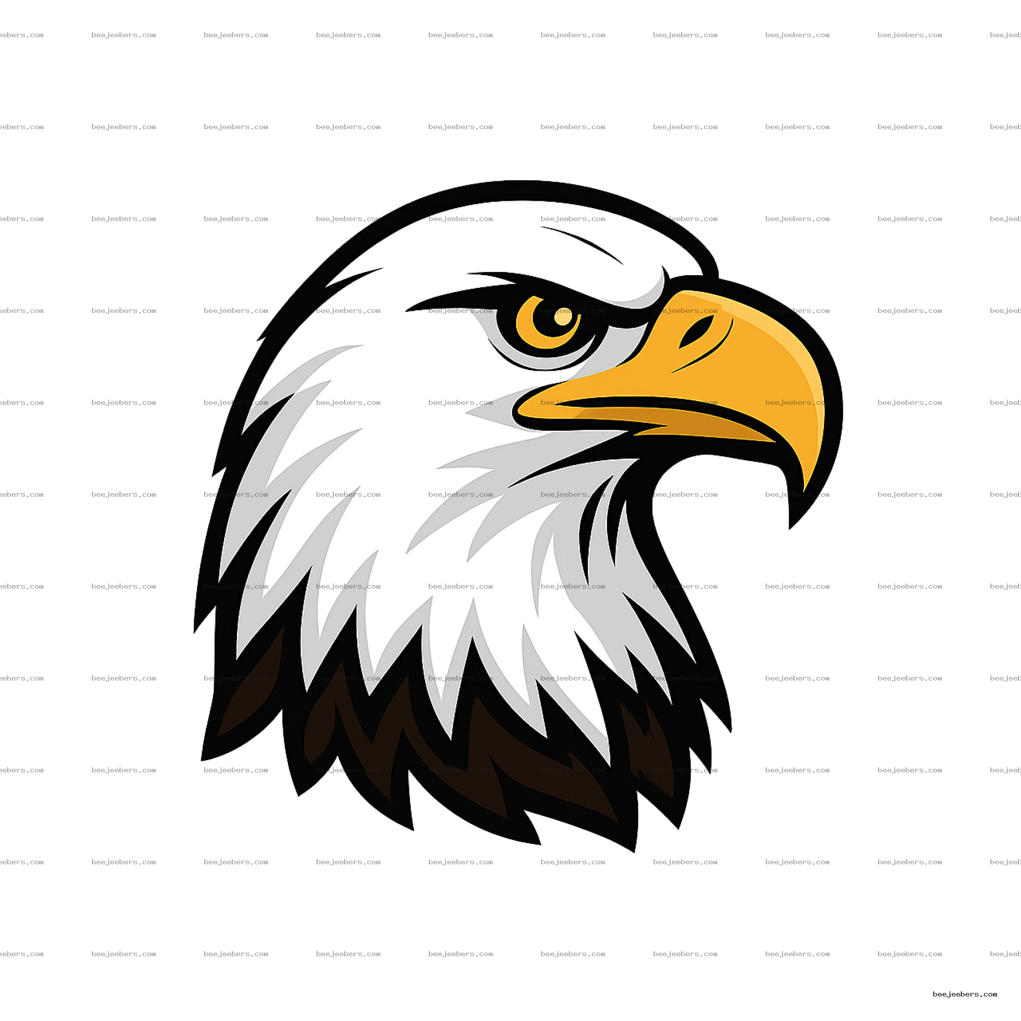 Vector illustration of an eagle head with yellow beak and sharp eye on transparent background