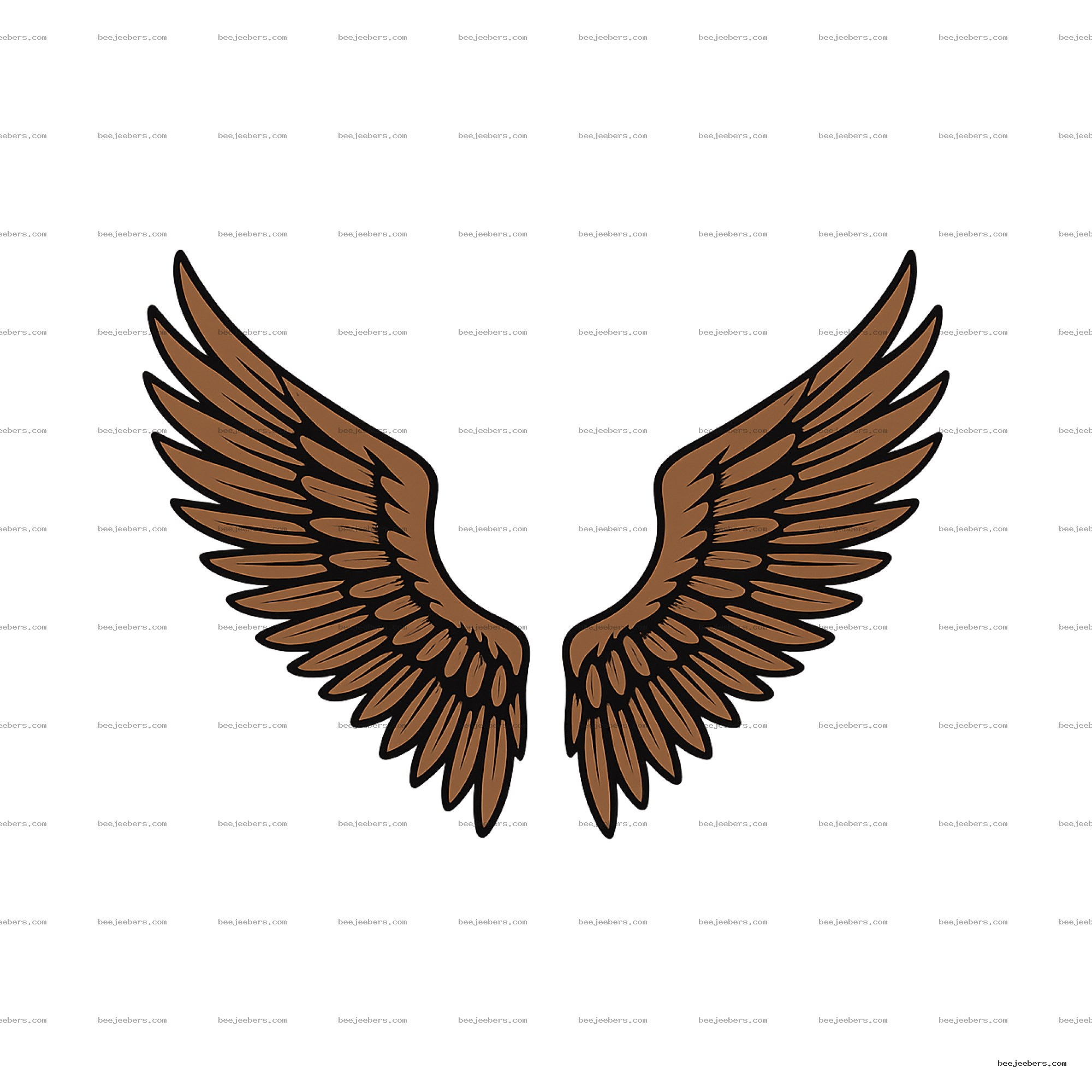 Clean vector illustration of brown eagle wings spread with black outline on transparent background