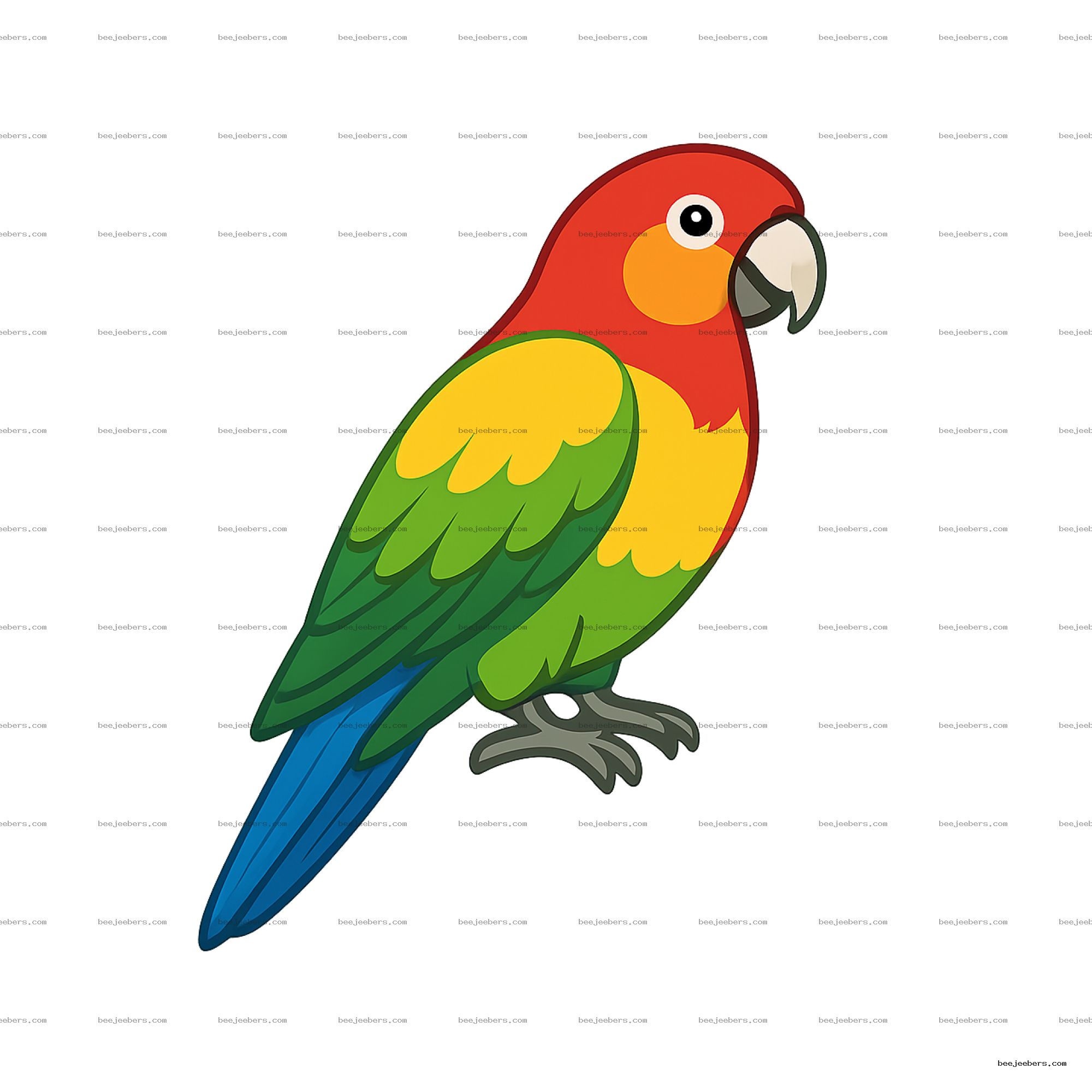 Bright colorful parrot vector PNG with transparent background side profile