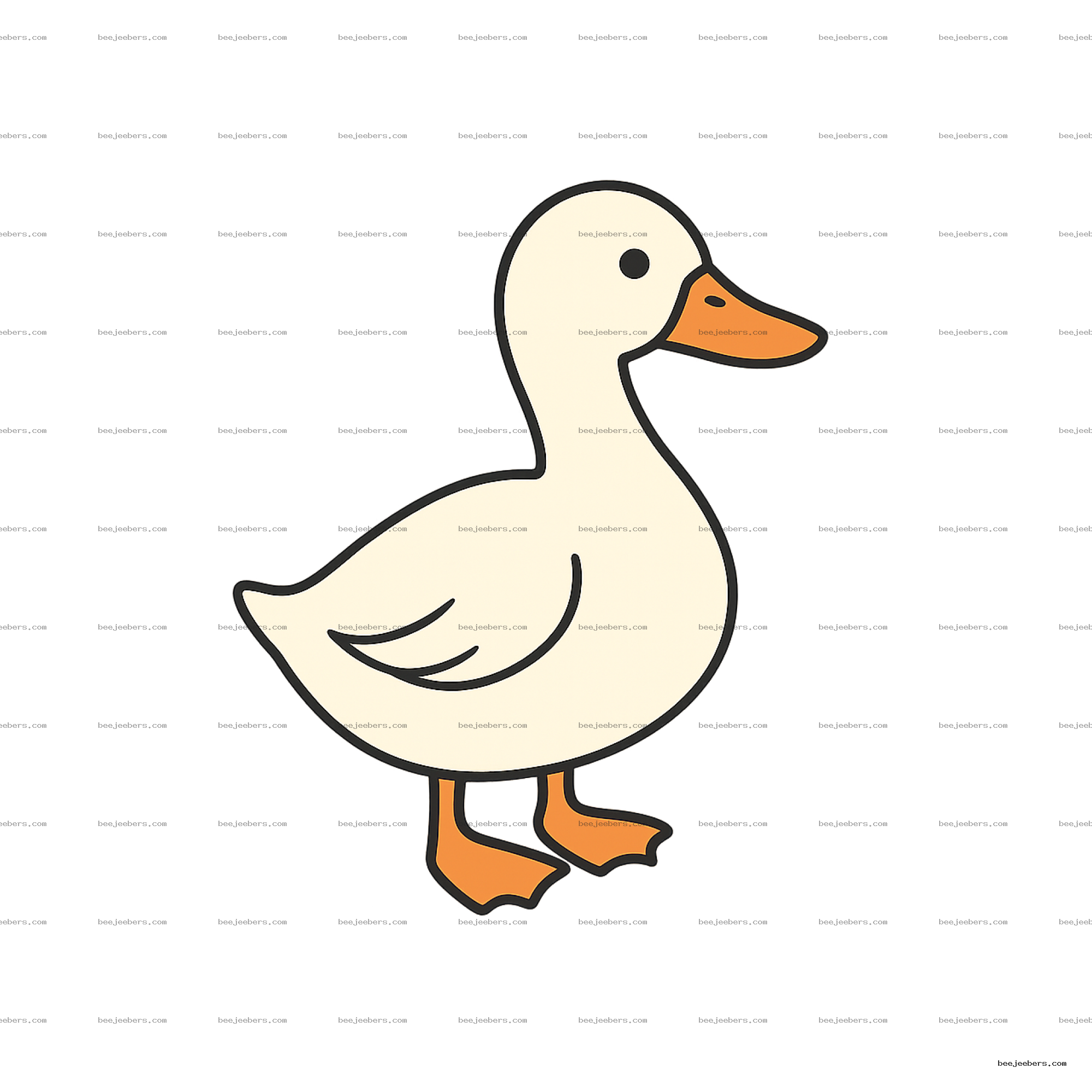 Clean vector illustration of a white duck with orange beak and feet on transparent background