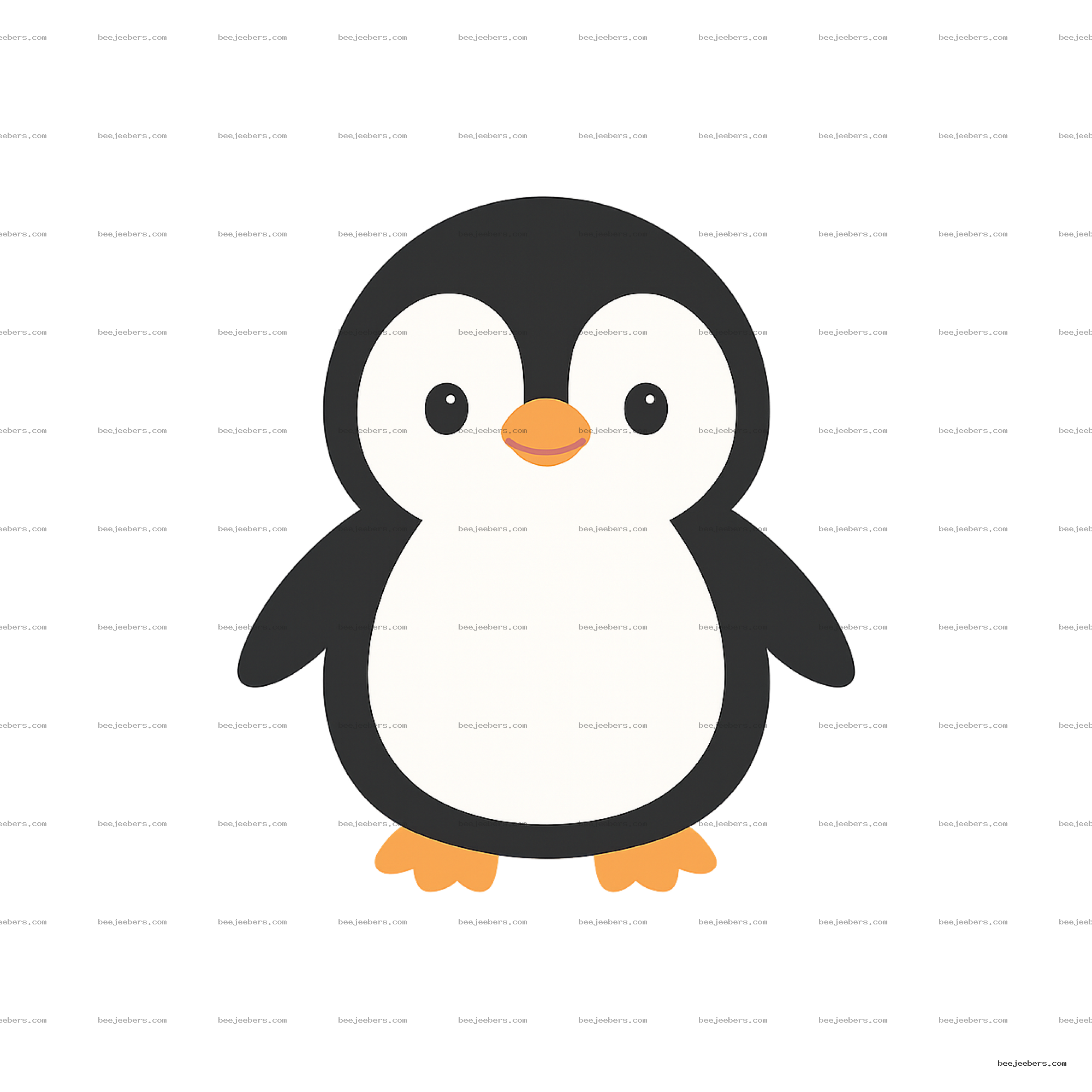Cute cartoon penguin vector PNG with big eyes and orange beak on transparent background