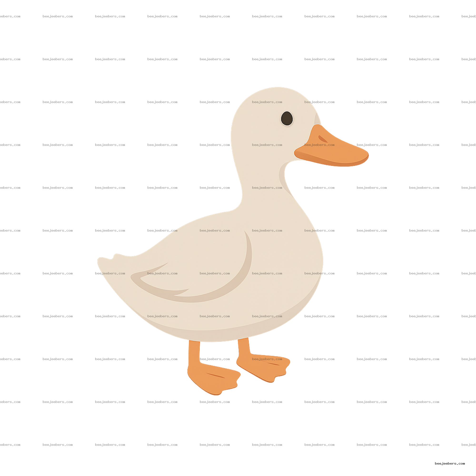 Clean vector illustration of a white duck with orange beak and feet on transparent background
