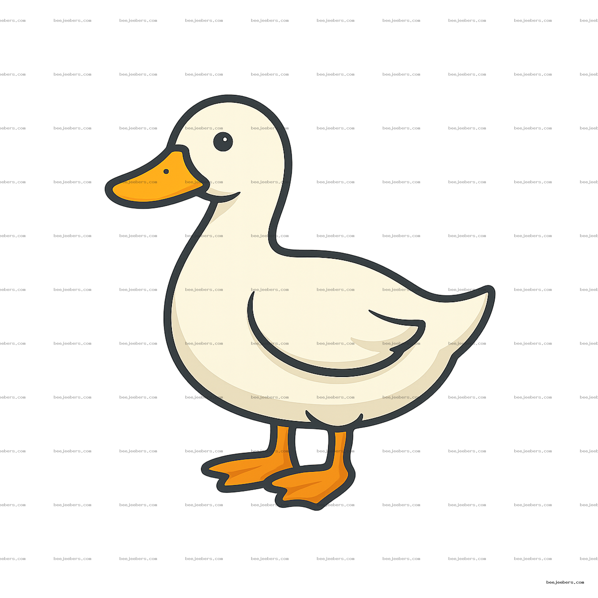 Vector illustration of a cute white duck with an orange beak and feet on a transparent background