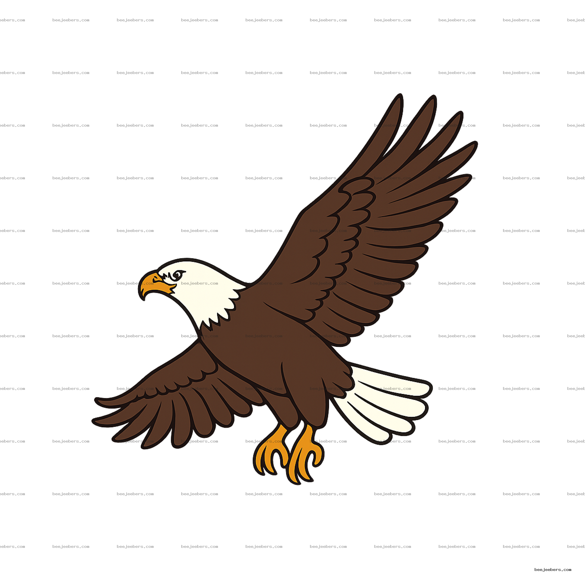 Clean vector illustration of a bald eagle flying with spread wings on transparent background