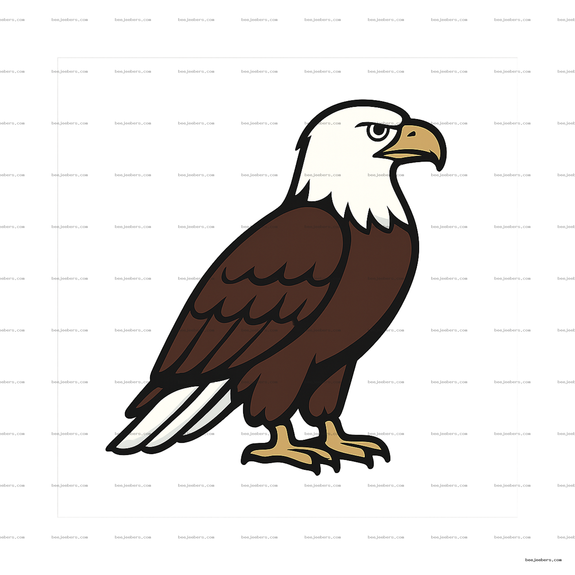 Clean vector illustration of a standing bald eagle in profile with transparent background
