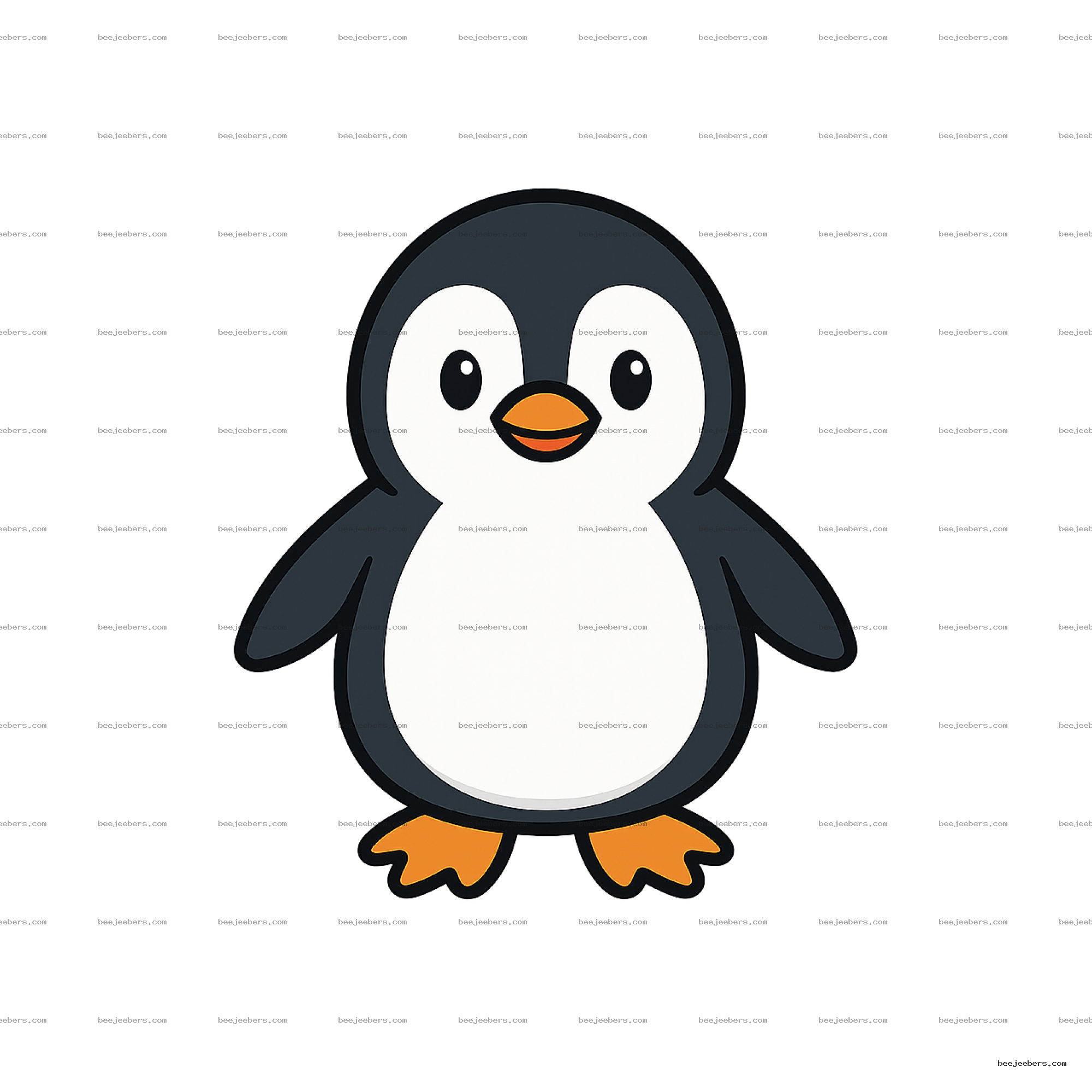 Cute cartoon penguin illustration with orange beak and feet on transparent background
