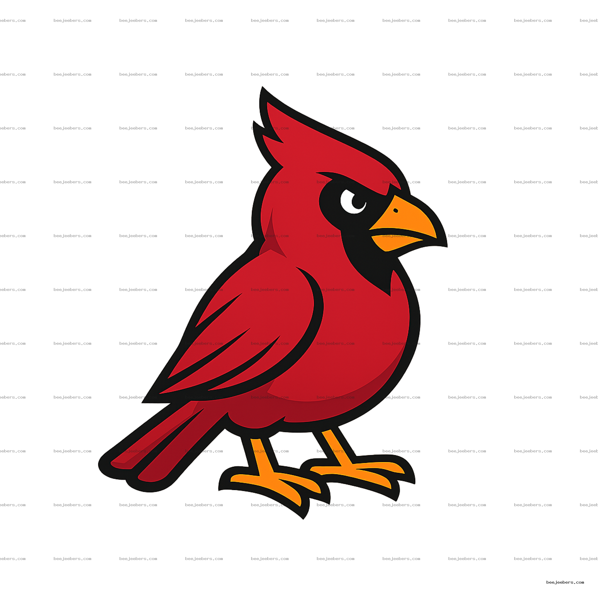 Clean vector cardinal mascot clipart with red feathers and orange beak on transparent background