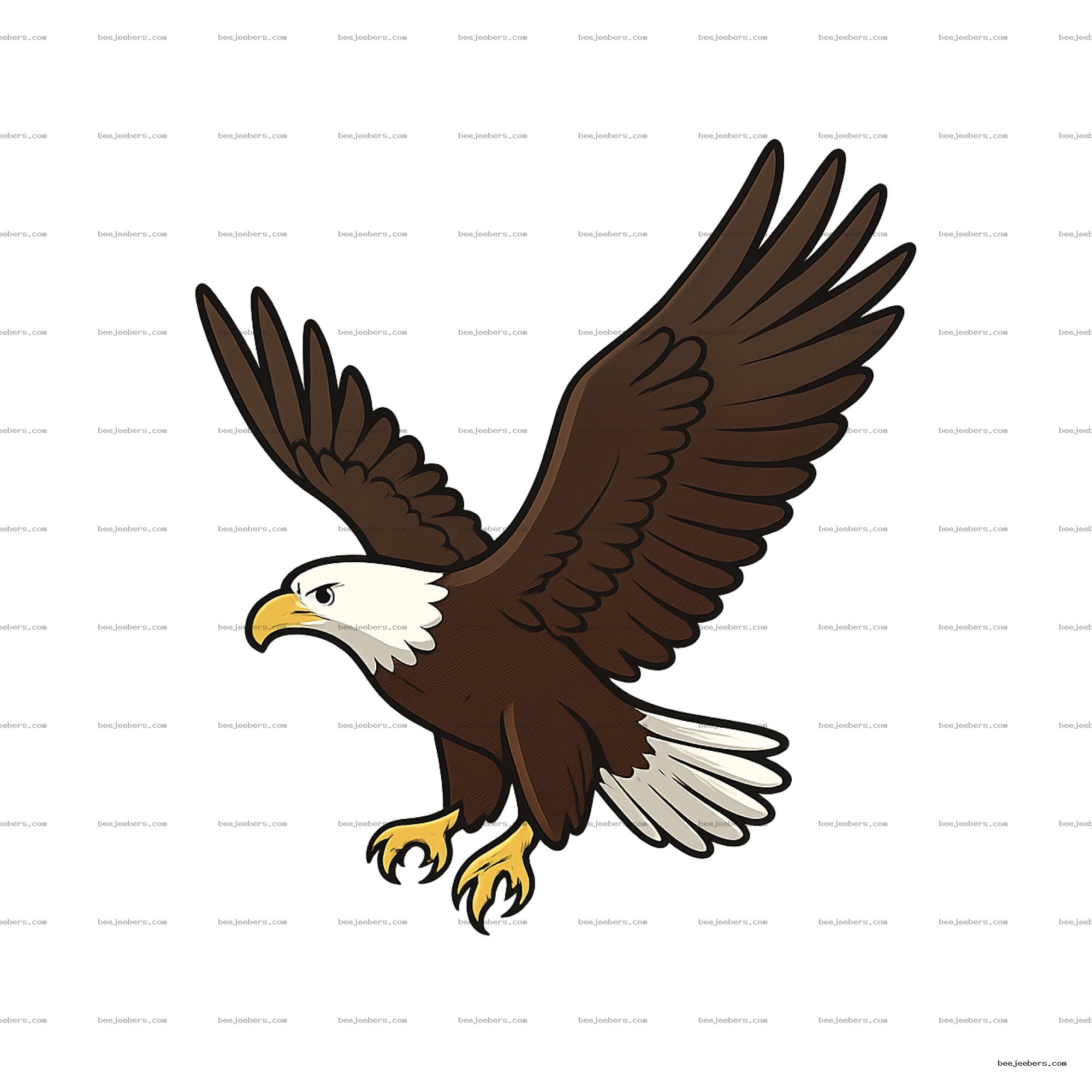 Clean vector bald eagle PNG with spread wings and transparent background for digital design