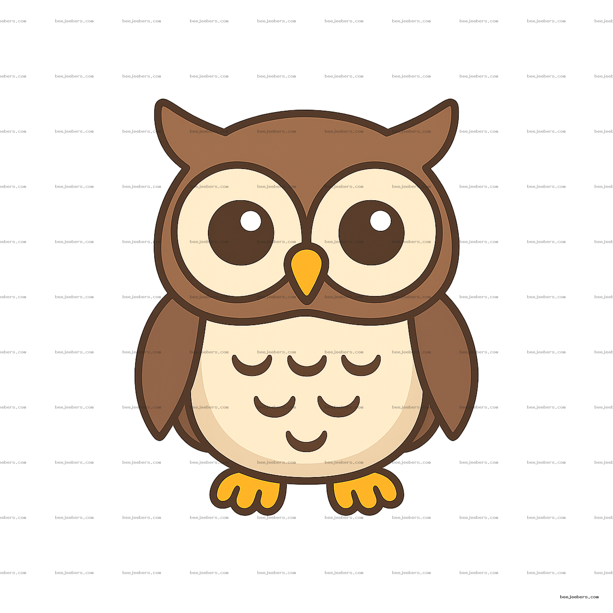 Cute cartoon owl vector illustration with big eyes and yellow feet on a transparent background