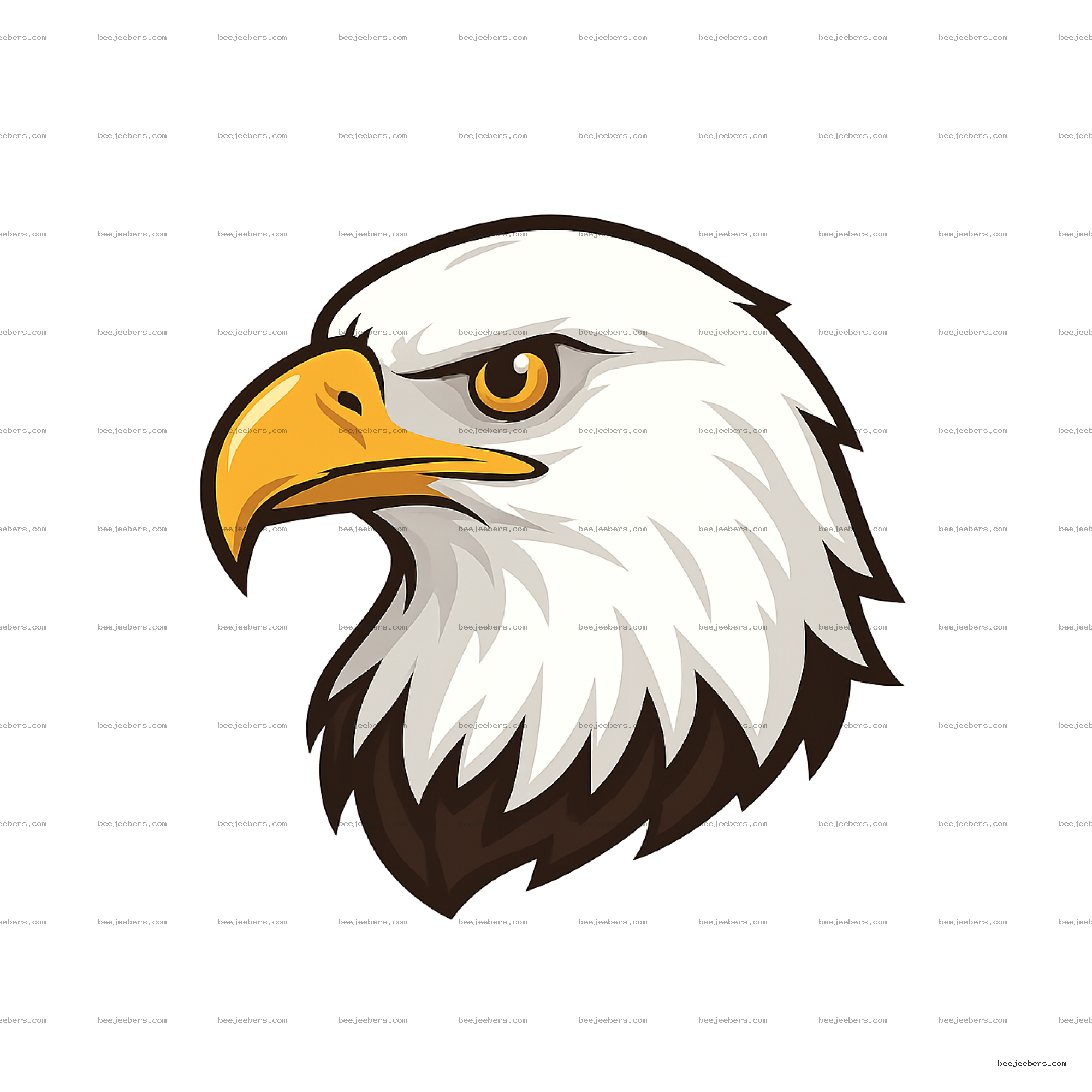 Clean vector illustration of an eagle head with sharp focused eye and yellow beak on transparent background