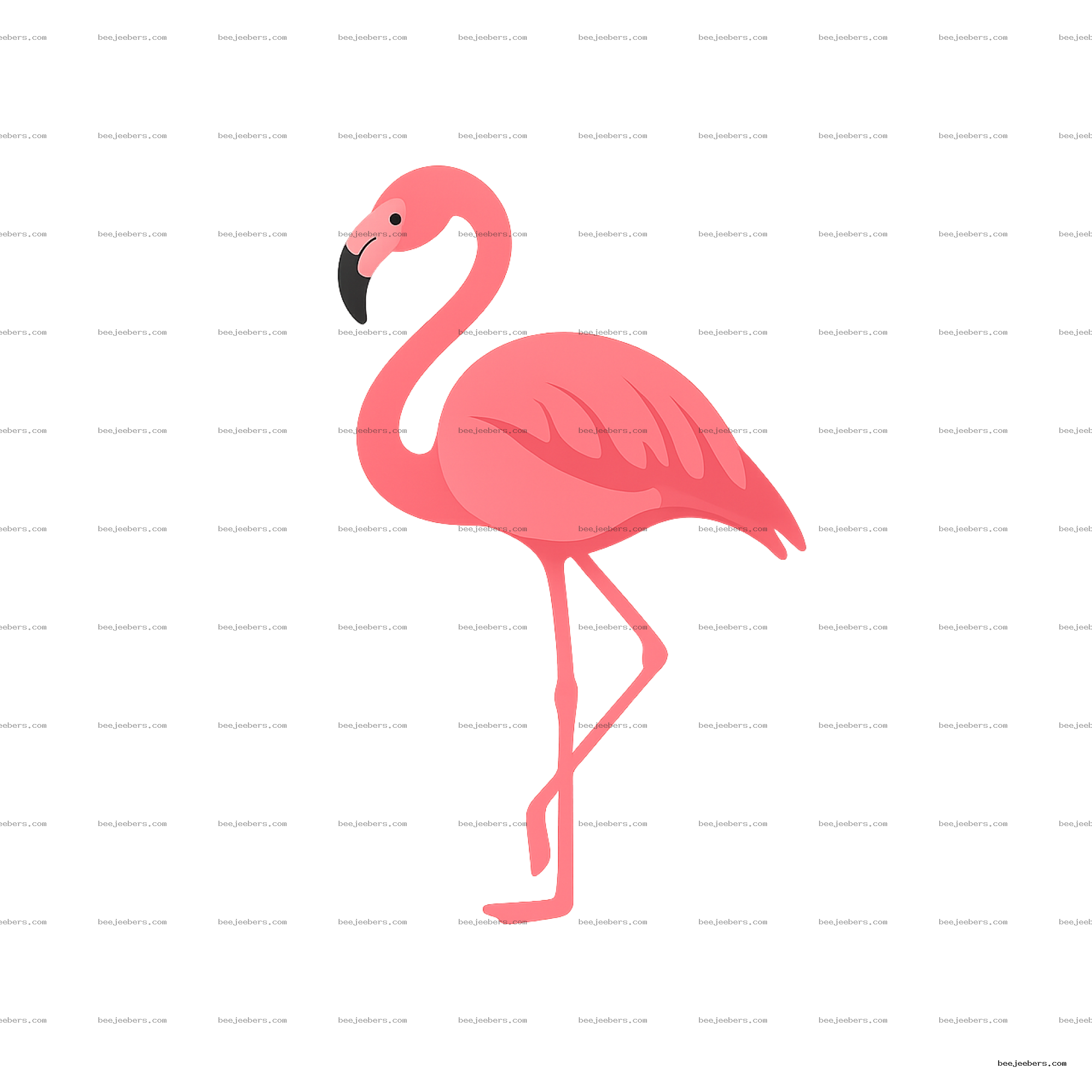 Clean pink flamingo vector illustration standing on one leg with transparent background