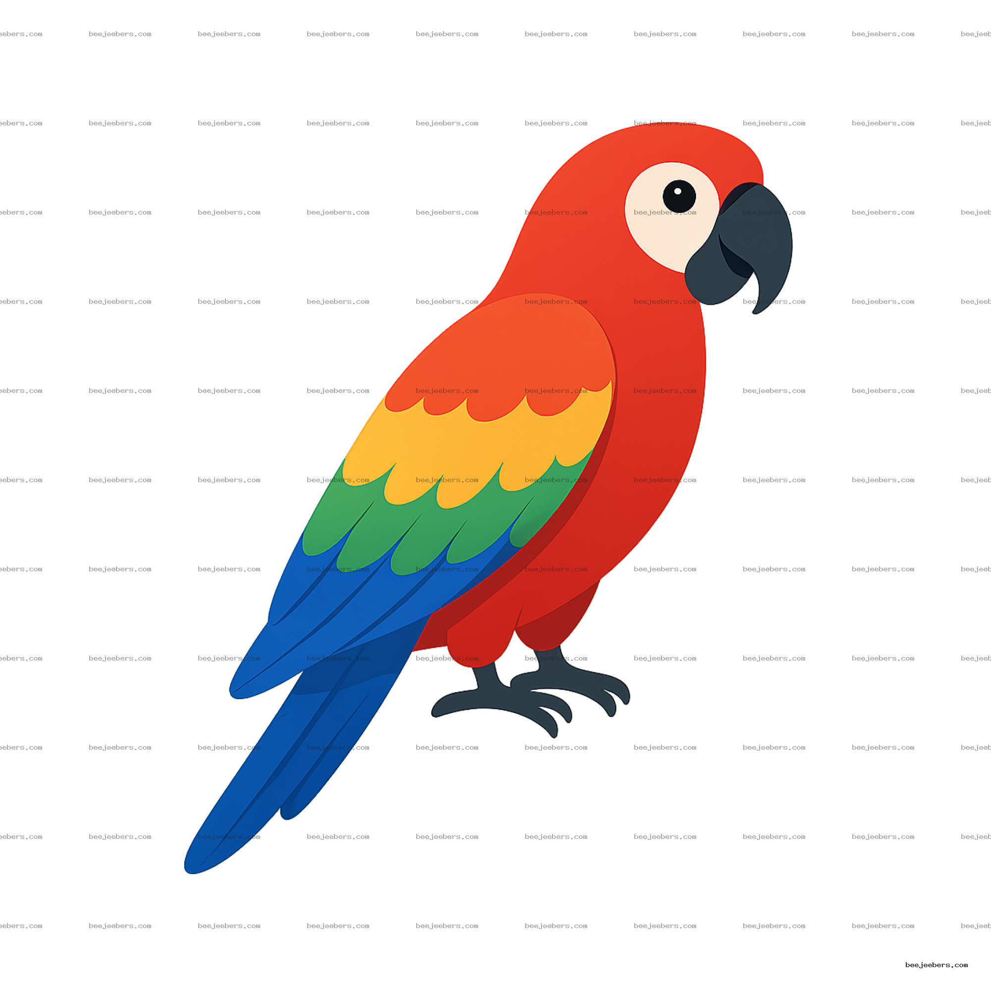 Colorful parrot side profile with red, orange, yellow, green, and blue feathers transparent PNG