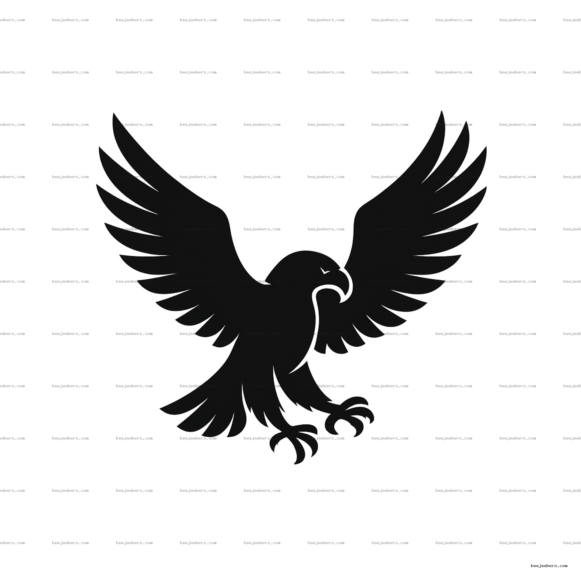 Black silhouette of an eagle with wings spread wide and talons extended, transparent background