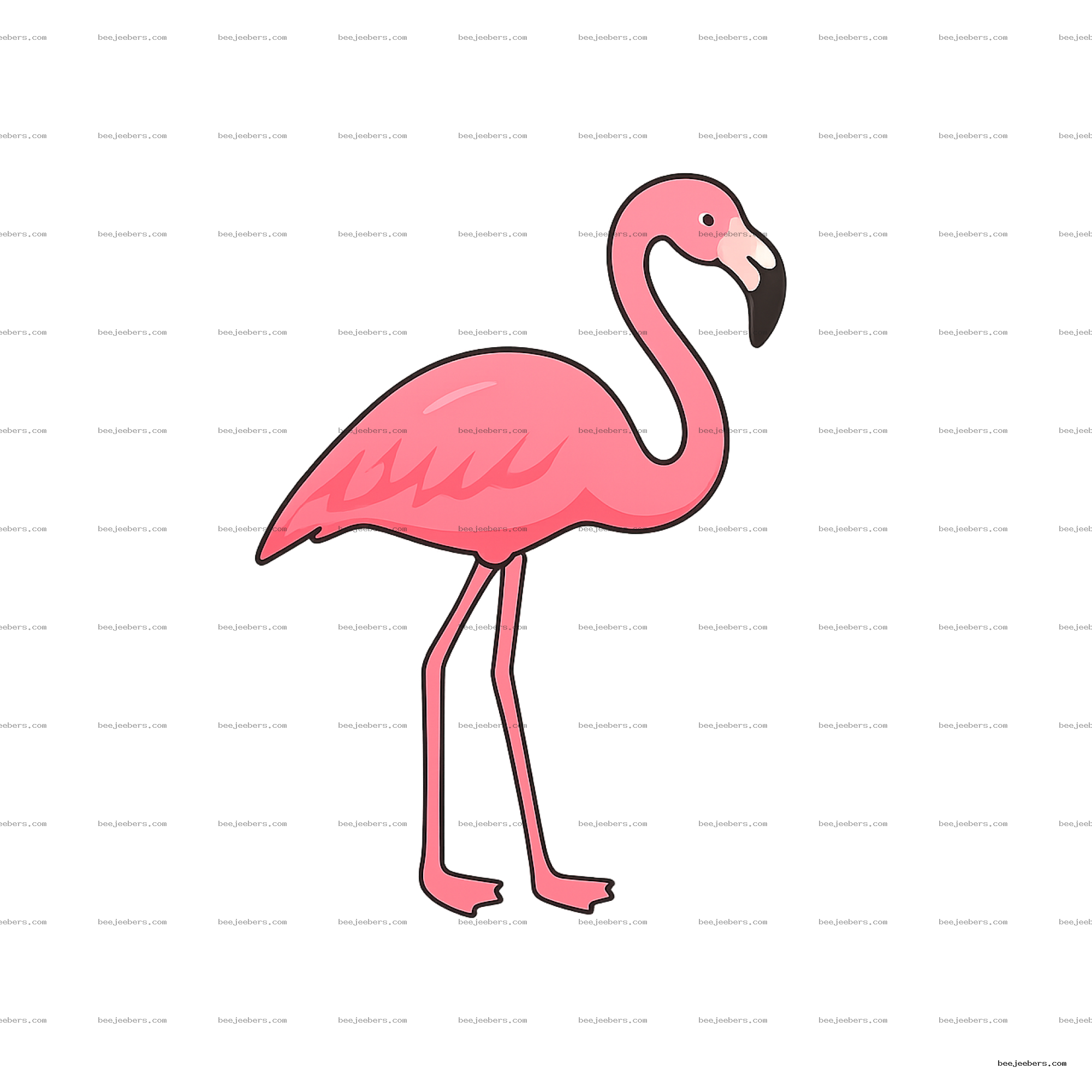 Clean vector illustration of a pink flamingo with long neck and legs on transparent background