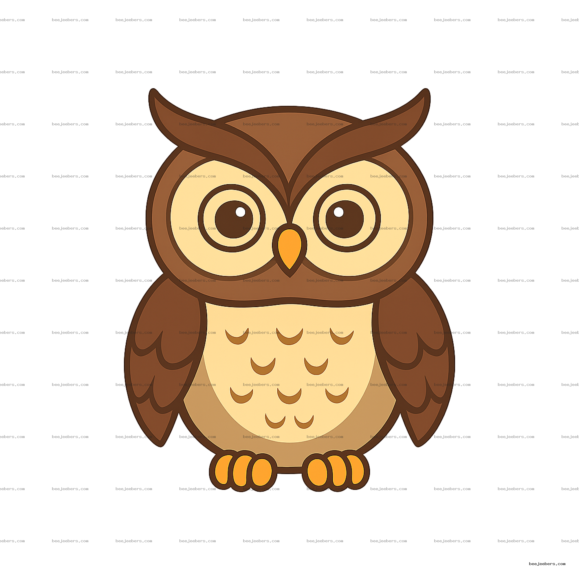 Clean vector illustration of a cute brown and beige owl with big eyes on transparent background